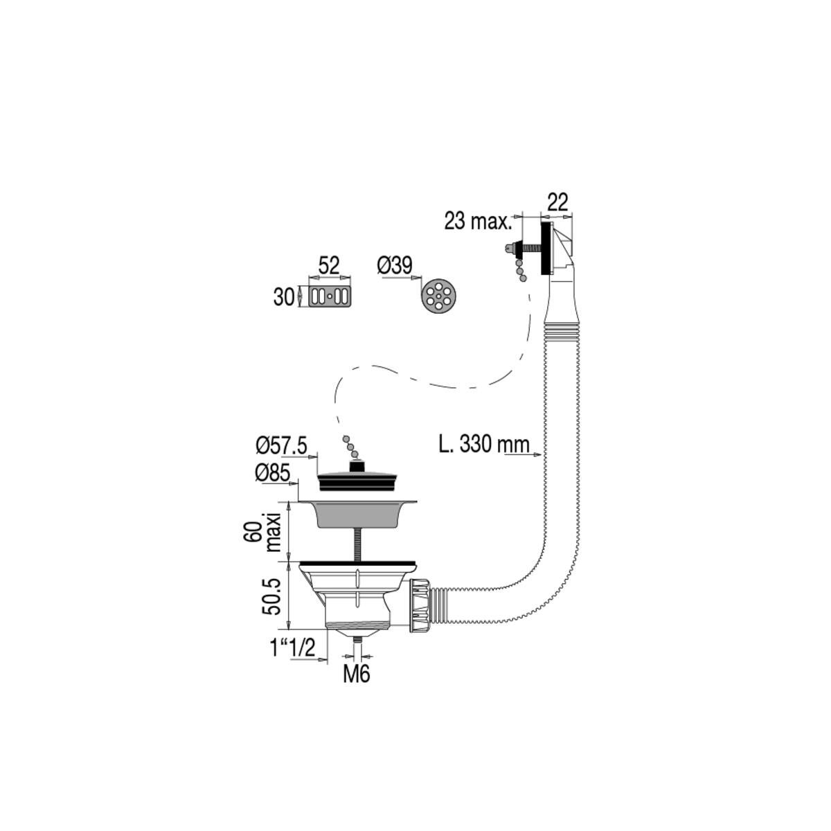 Bonde à bouchon pour évier, blanc, Diam..60 mm, VALENTIN - 2