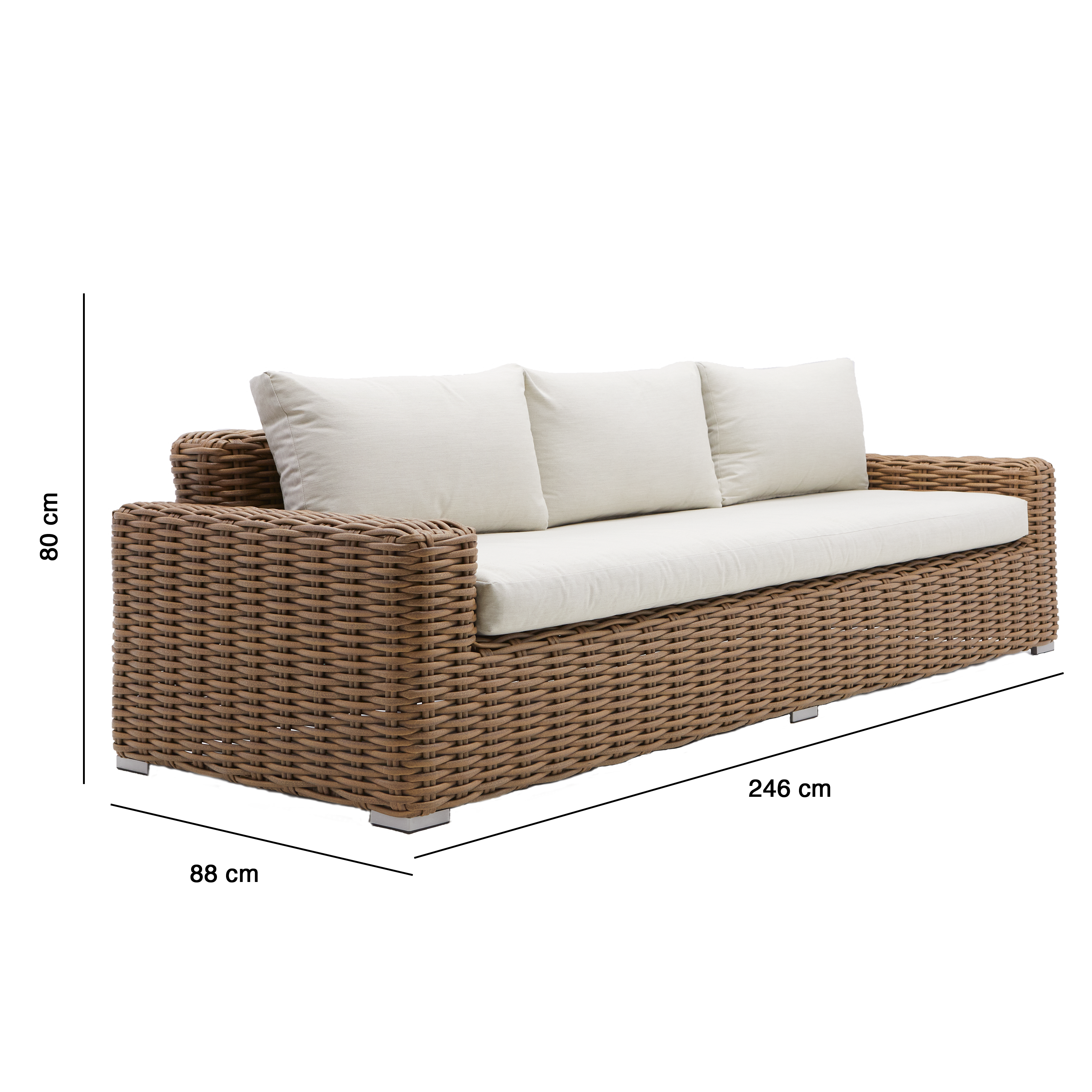 Sofá jardim rattan 3 pessoas castanho bege Ayamo Naterial - 2