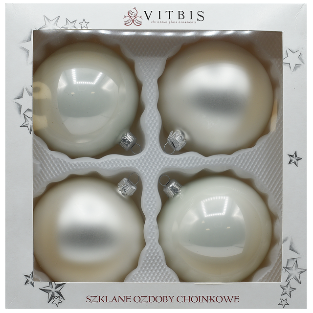 Bombki szklane 10cm 4szt. białe Vitbis