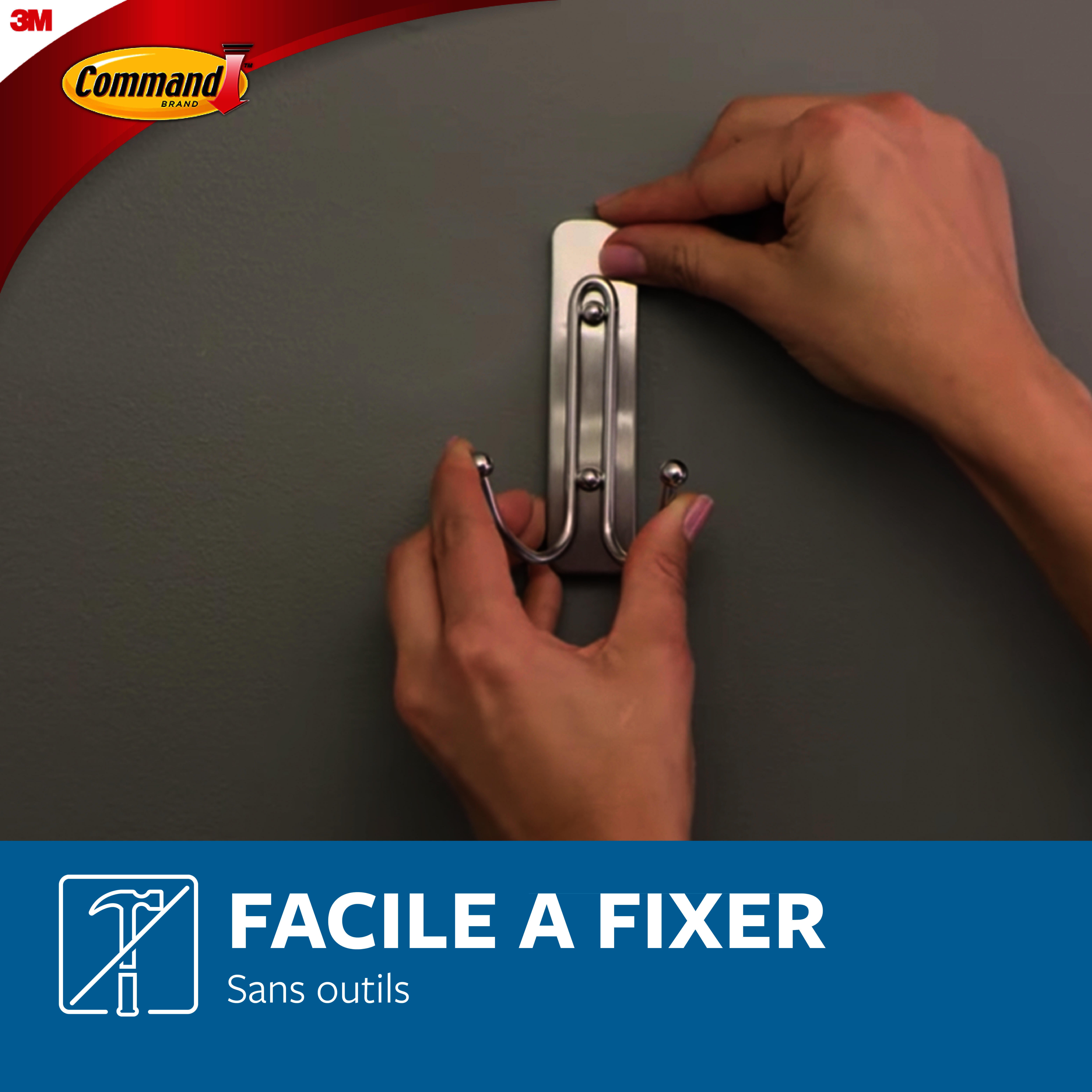 Crochet adhésif 2 têtes nickel satiné Résistant à l'humidité COMMAND - 4