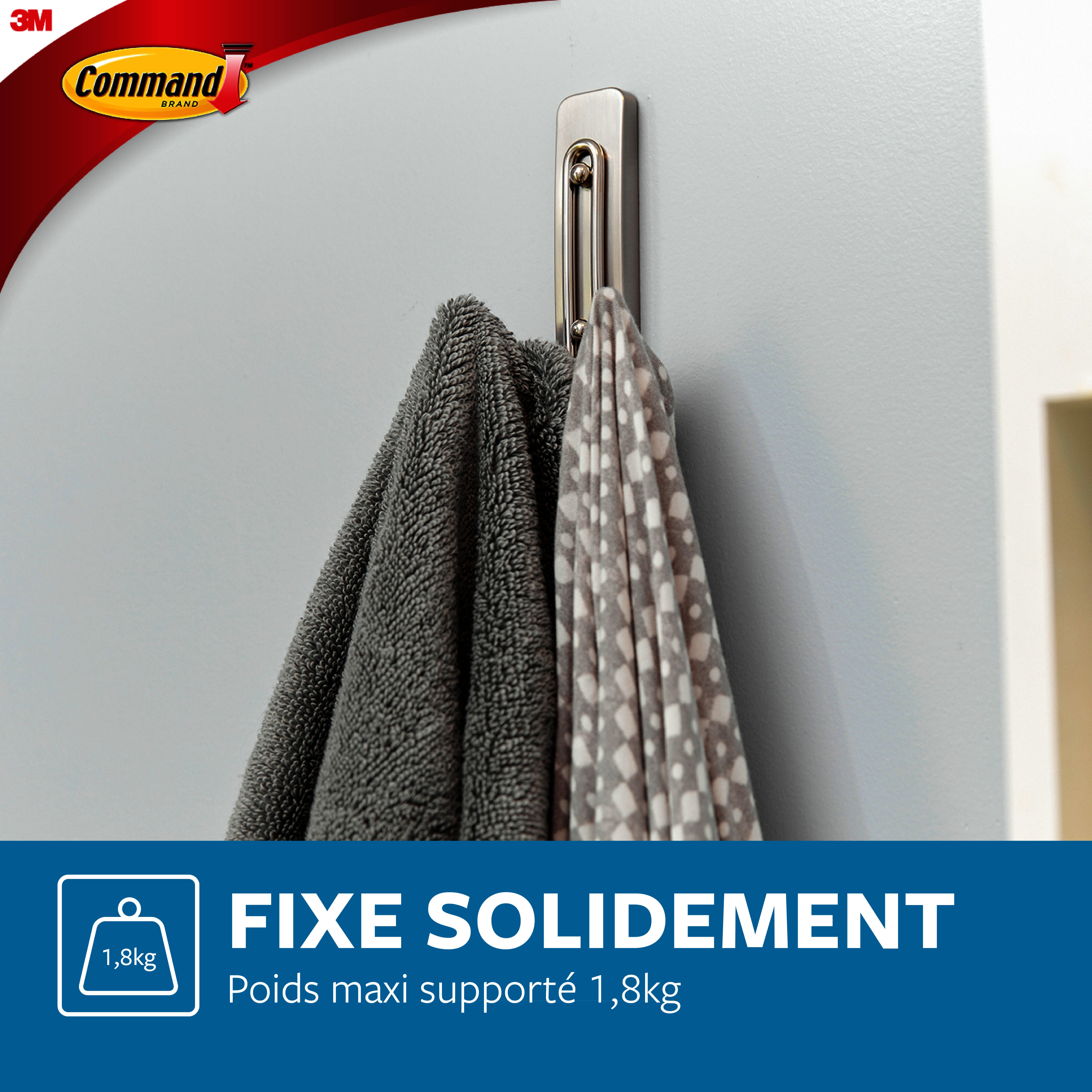 Crochet adhésif 2 têtes nickel satiné Résistant à l'humidité COMMAND - 5