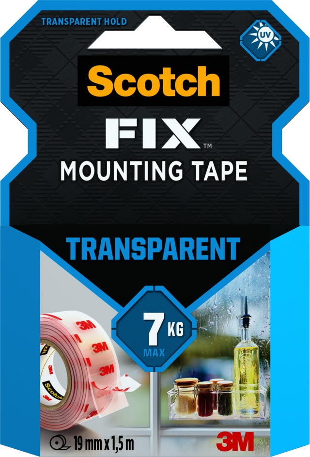 Double face intérieur et extérieur SCOTCH FIX 1,5m x 19mm transparent