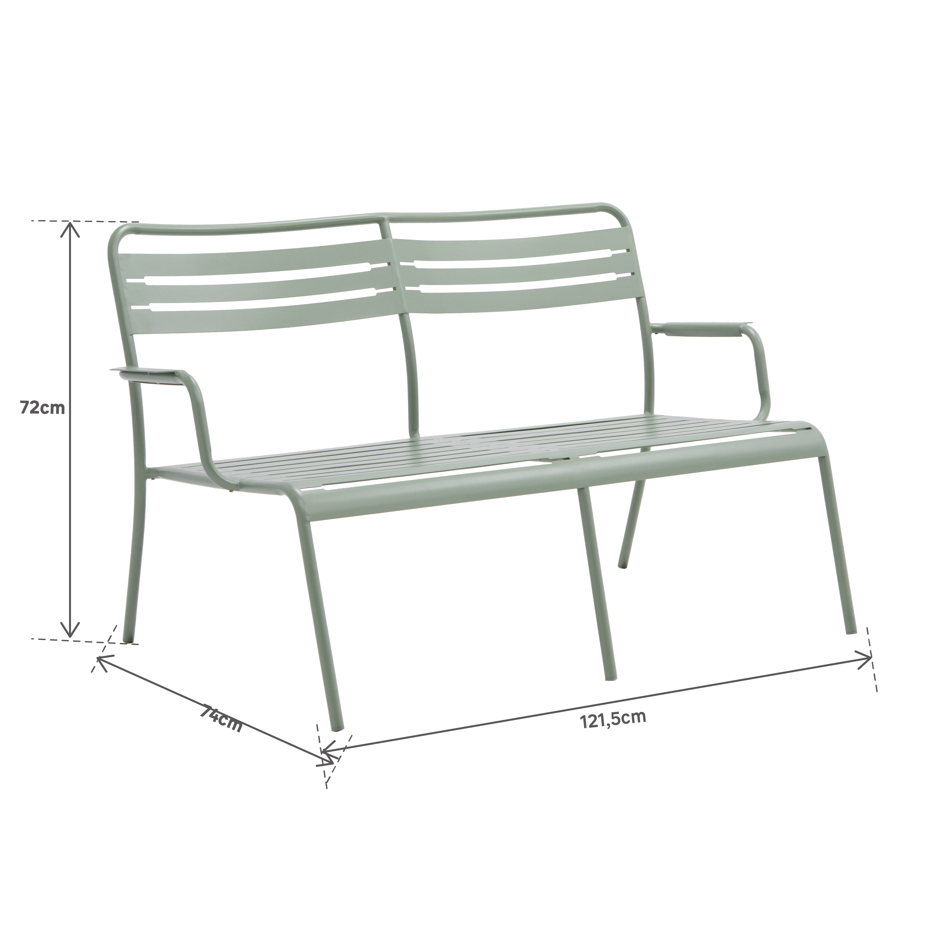 Divano da giardino in acciaio verde con braccioli Cafe, 2 posti - 13
