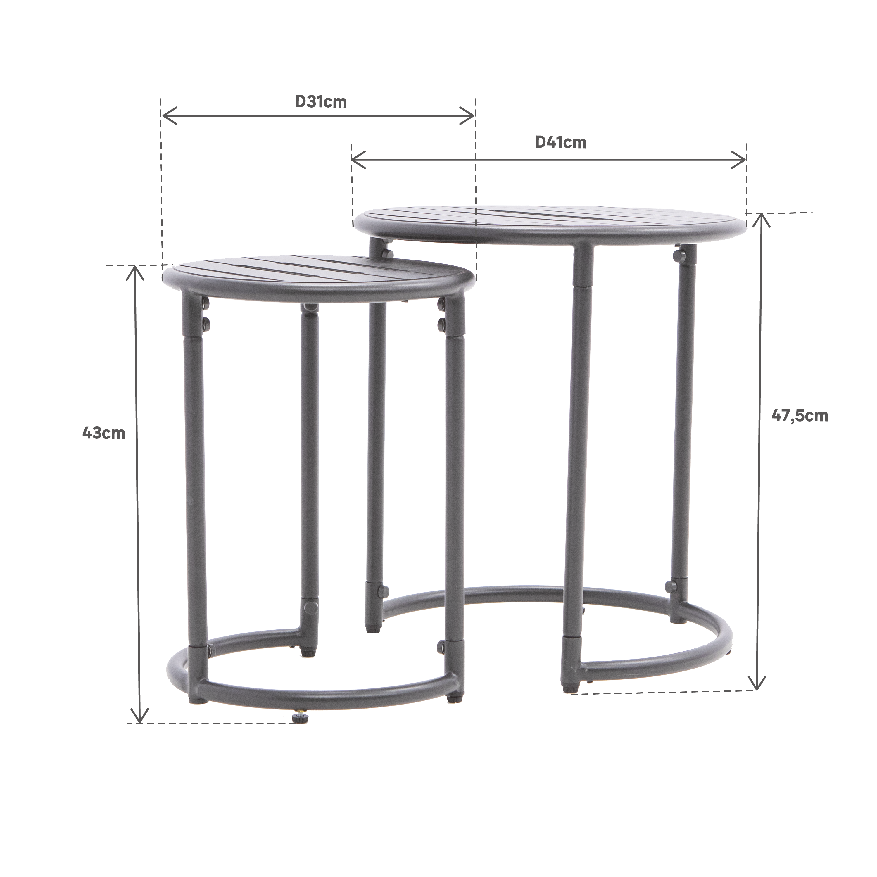 Tables de jardin gigognes CAFE en métal coloris gris anthracite - NATERIAL - 10