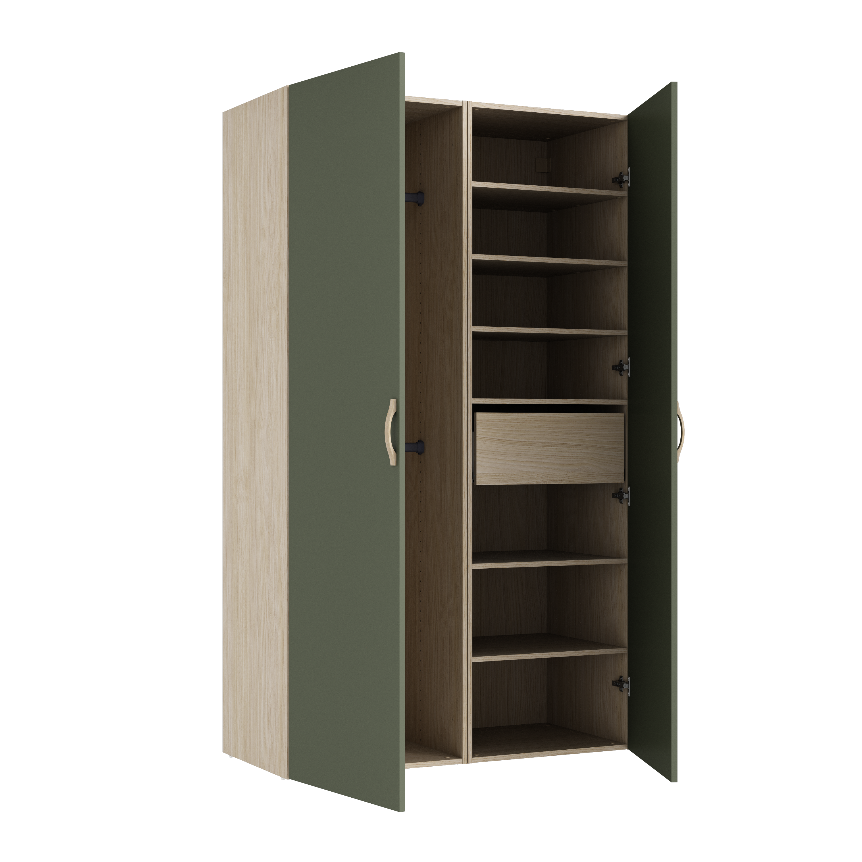 Dressing SPACEO Evo'M, façade vert / caisson chêne H.204.8 x l.120 x P.54 cm
