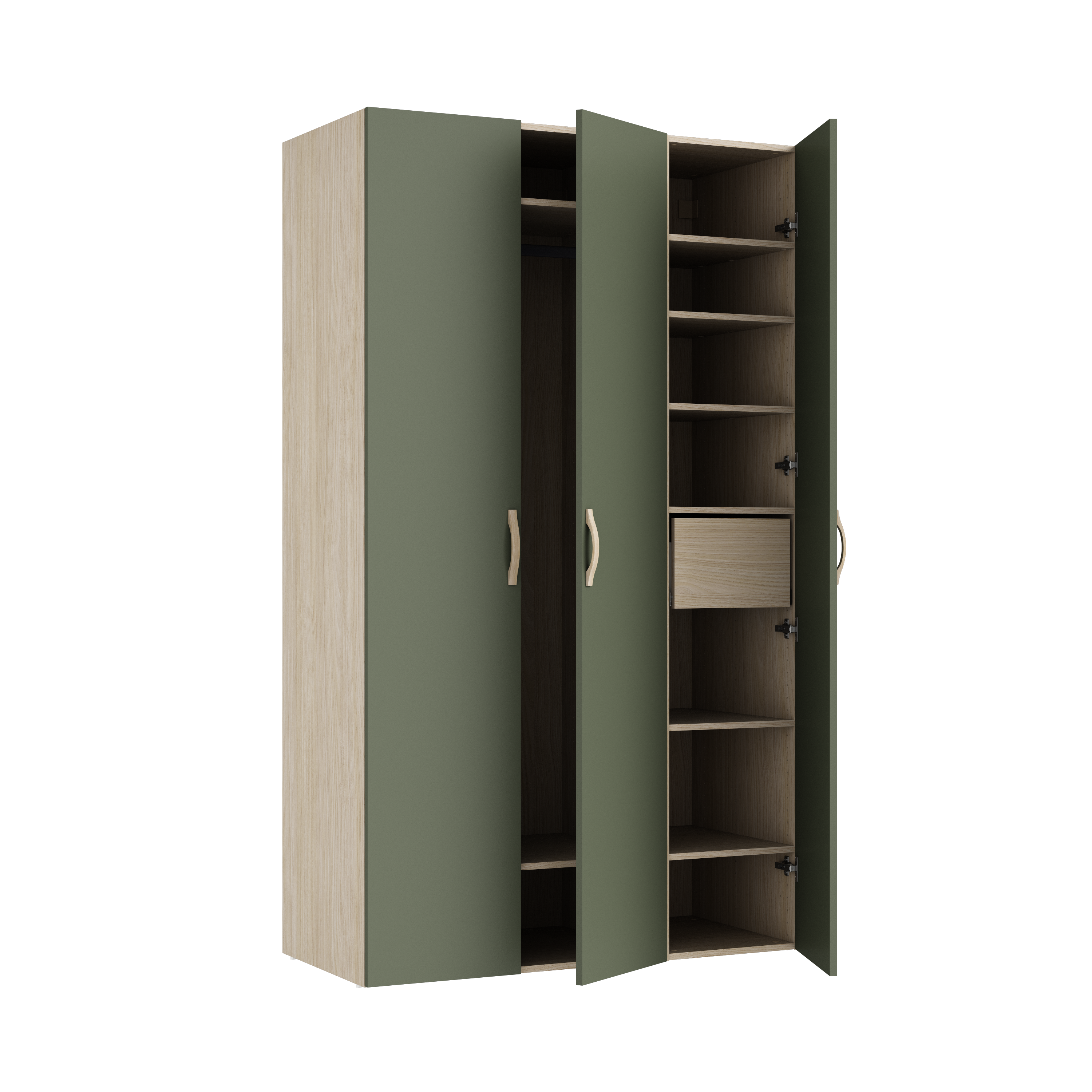 Dressing SPACEO Evo'M, façade vert / caisson chêne H.204.8 x l.120 x P.54 cm