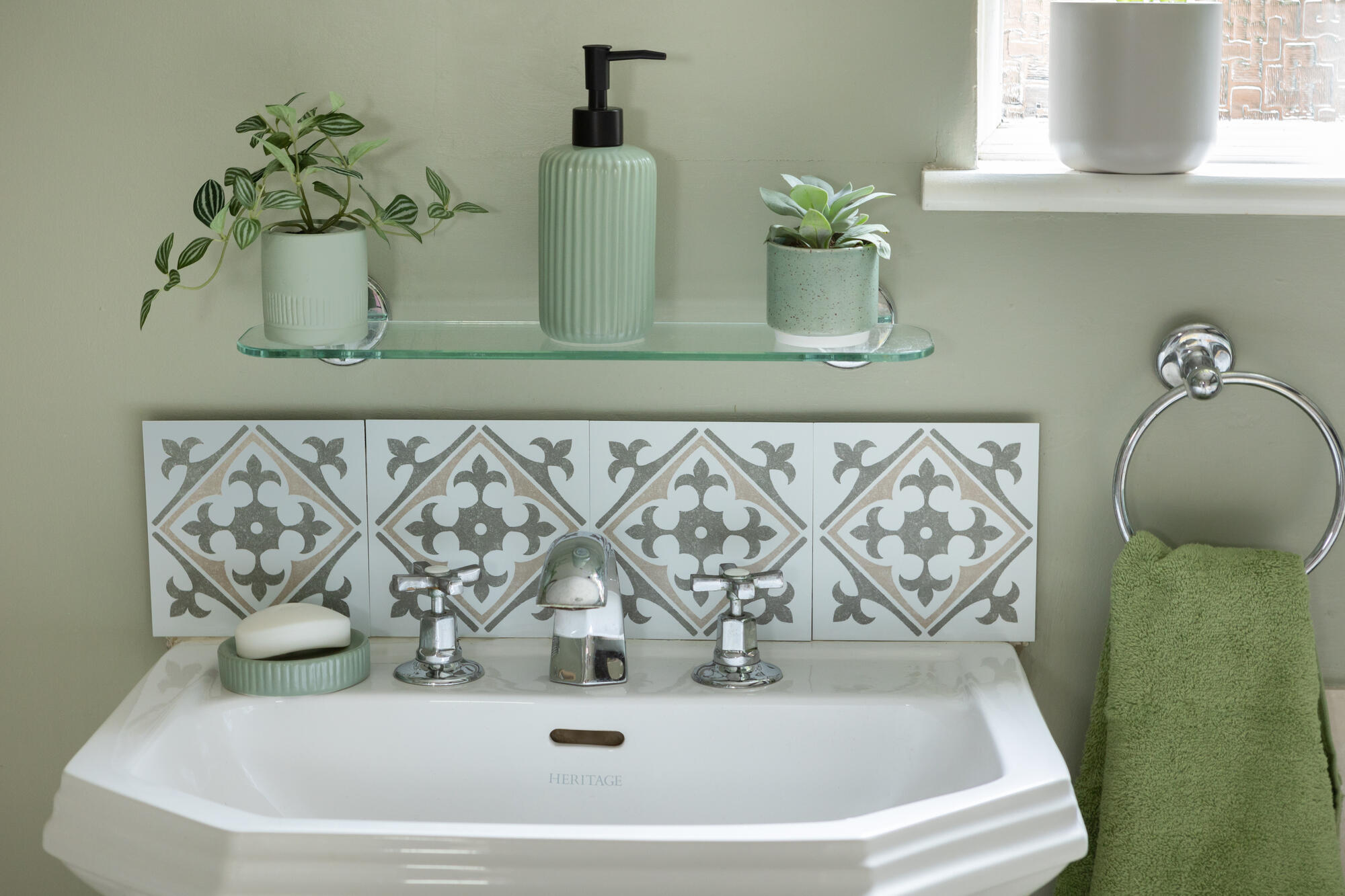 Lot de 6 adhésifs décoratifs, Wall tiles Nadia, sauge, 15.25 cm x 15.25 cm - 2