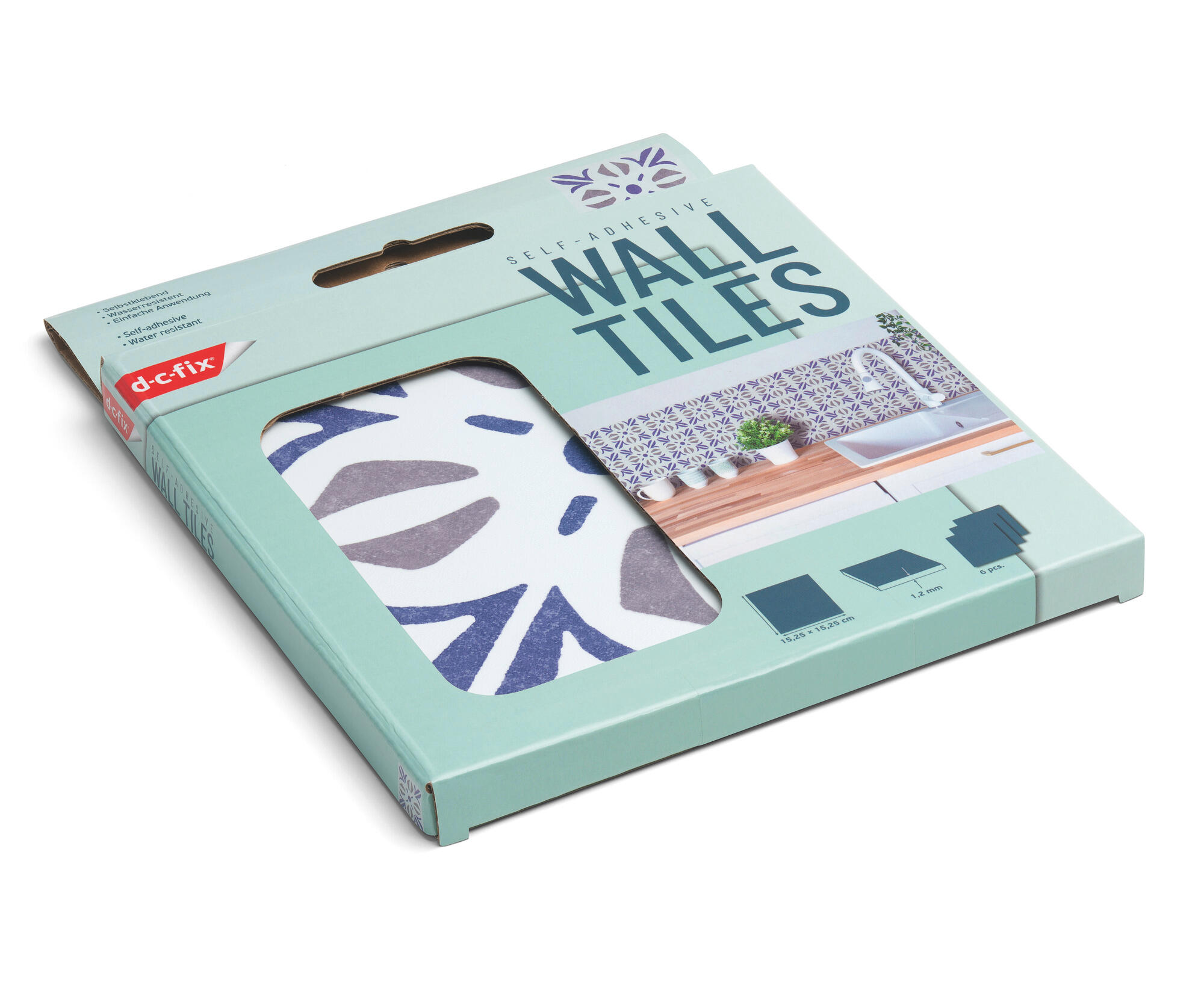 Lot de 6 adhésifs décoratifs, Wall tiles, cubia bleu, 15.25 cm x 15.25 cm - 5