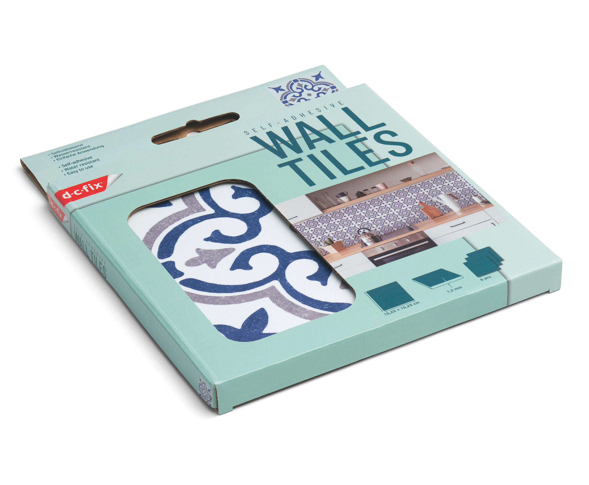 Lot de 6 adhésifs décoratifs, Wall tiles Jamila, bleu, 15.25 cm x 15.25 cm - 4