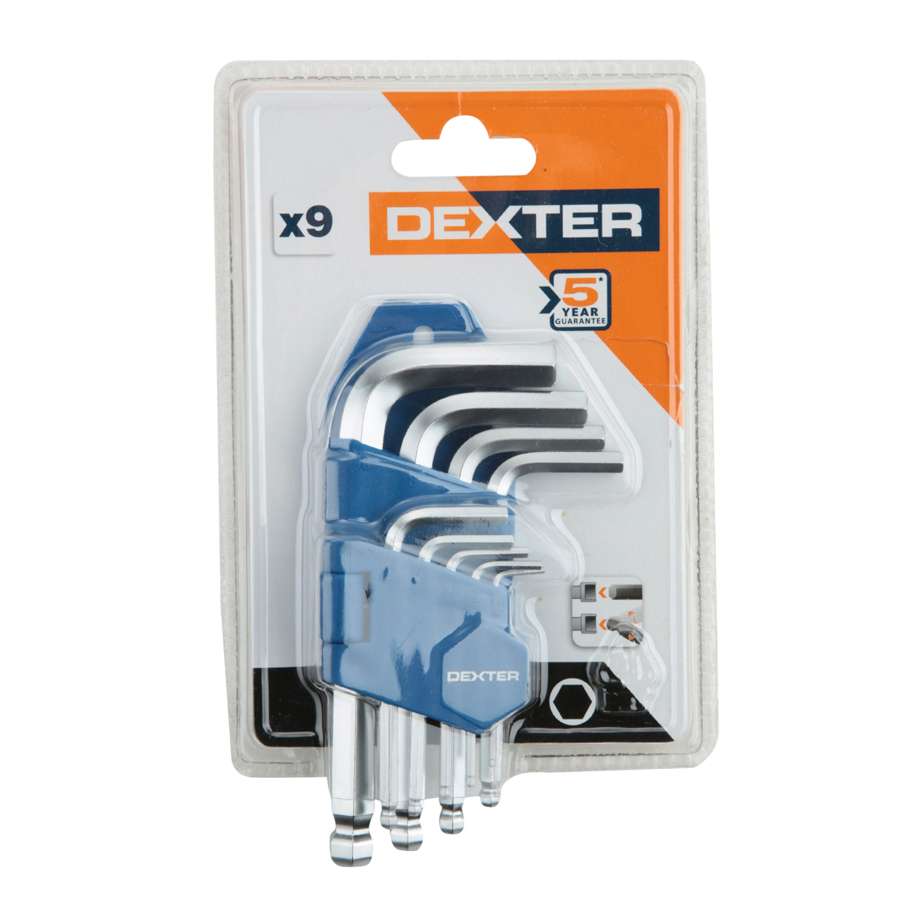 Set di chiavi a brugola esagonale arrotondata DEXTER in acciaio zincato, 9 pezzi - 14