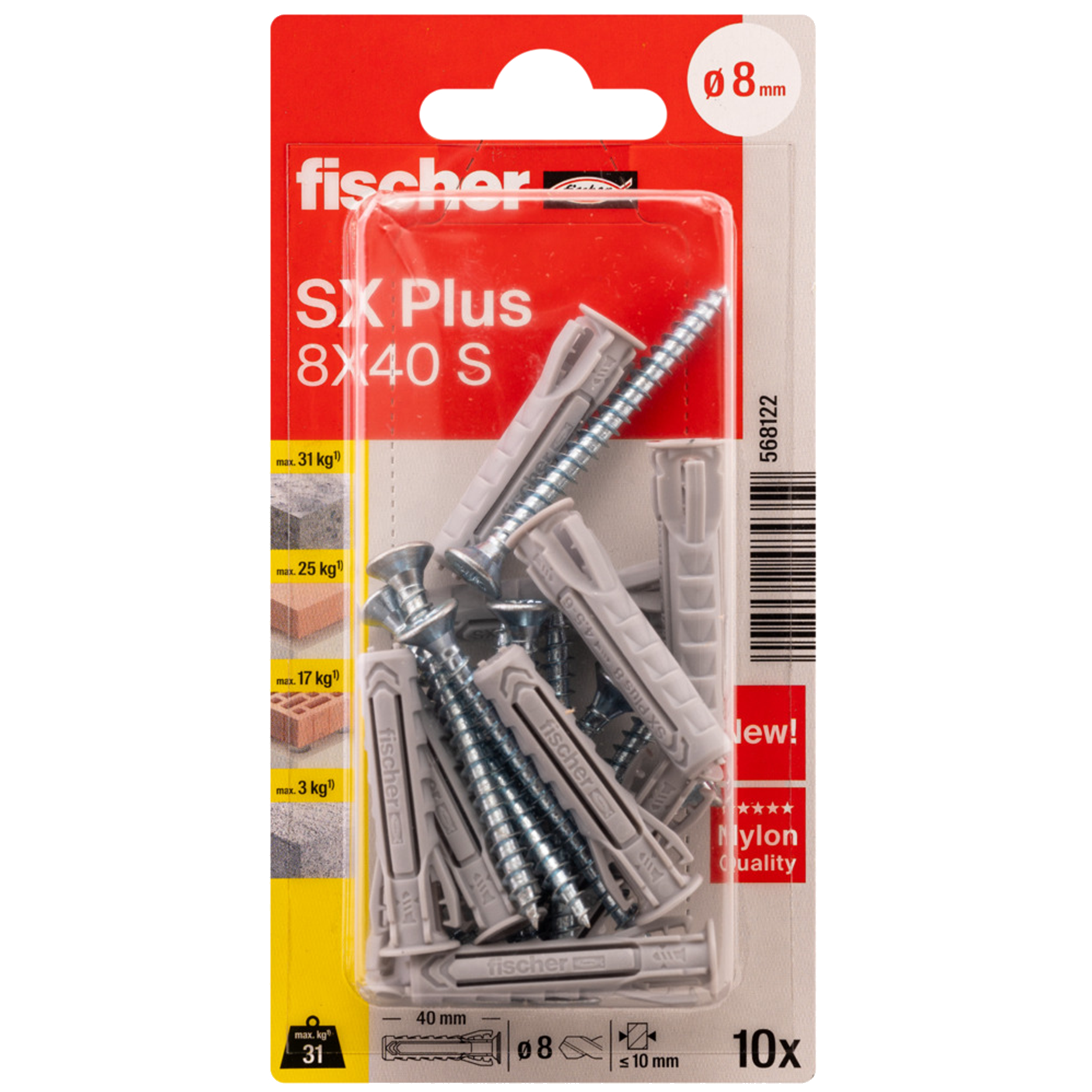 Kołek rozporowy SX Plus S z wkrętem 8 x 40 mm 10 szt. Fischer