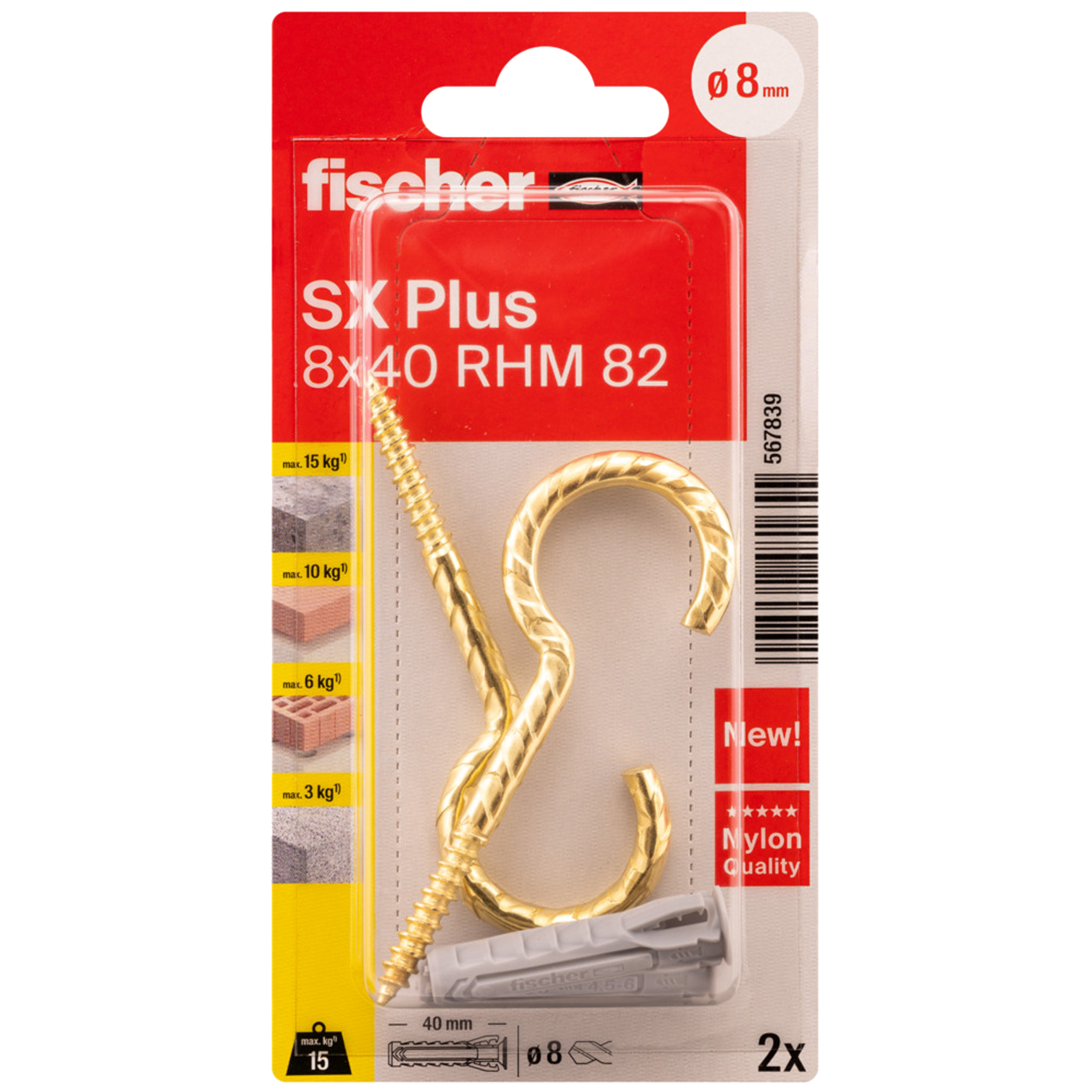 Kołek rozporowy SX Plus RHM z hakiem 8 x 40 mm 2 szt. Fischer