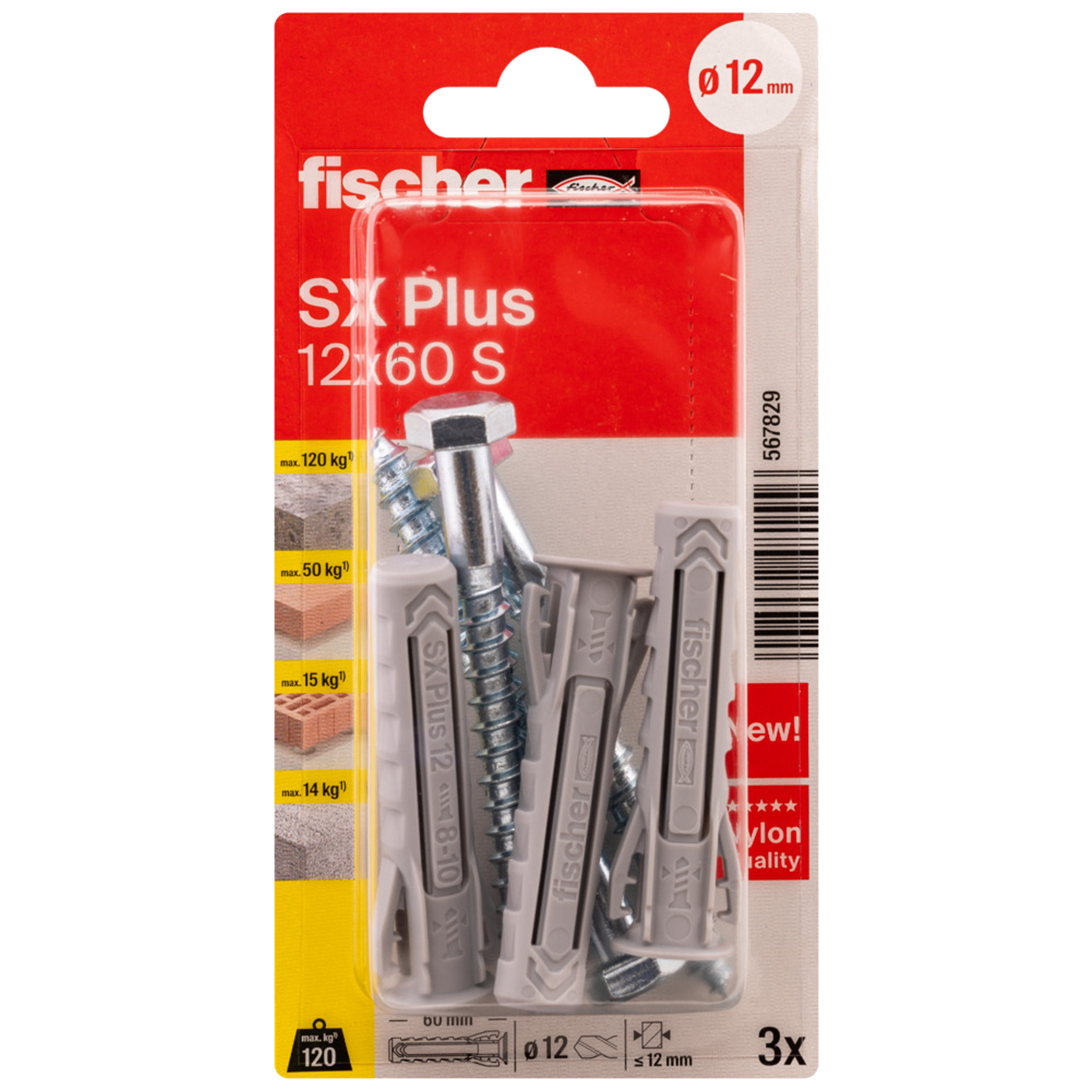 Kołek rozporowy SX Plus S z wkrętem 12 x 60 mm 3 szt. Fischer