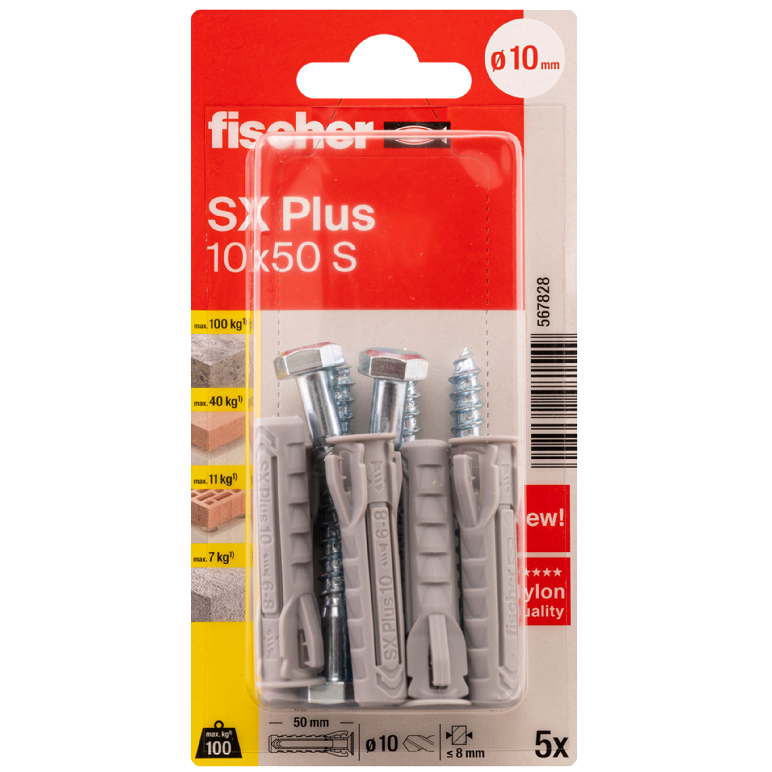 Kołek rozporowy SX Plus S z wkrętem 10 x 50 mm 5 szt. Fischer