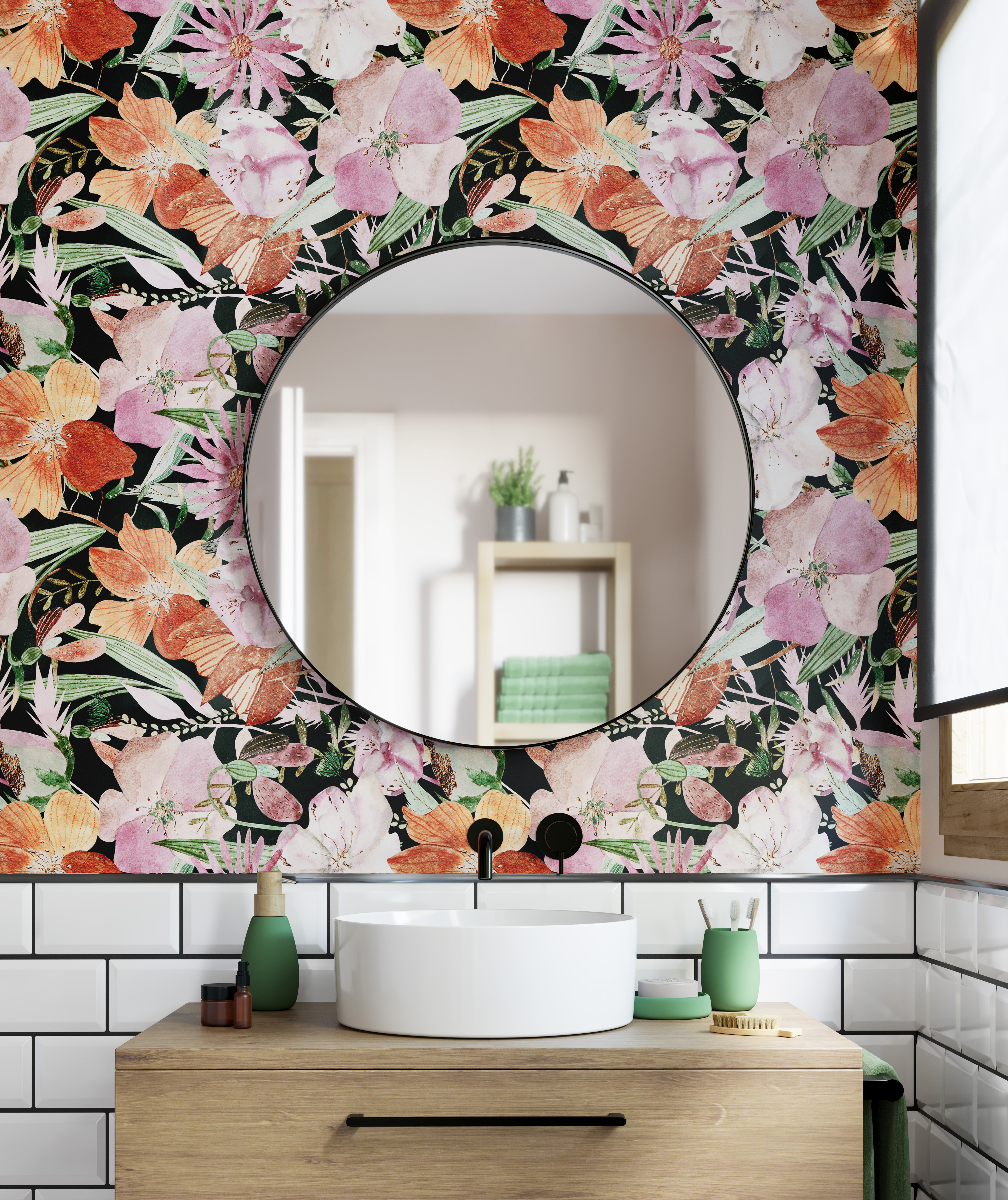 Papel pintado tnt floral flor de naranjo multicolor