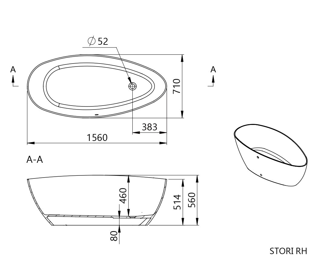 Vasca a isola ovale Stori L 70 x P 157 cm - 6