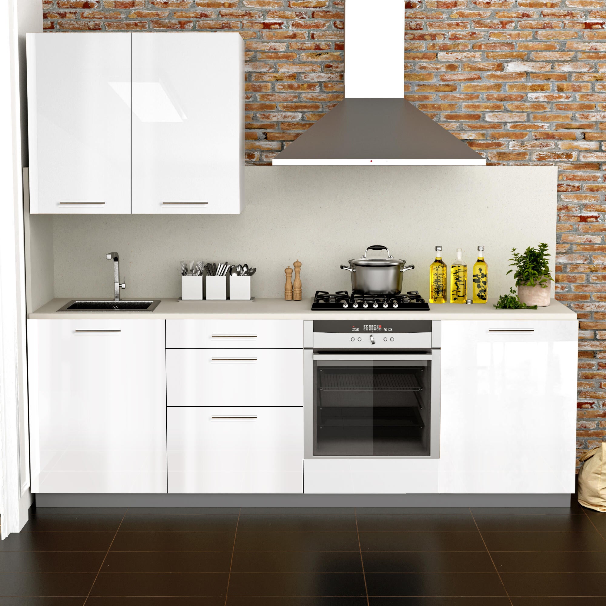 Cocina en kit delinia id con altos atenas blanco brillo 2.40 m