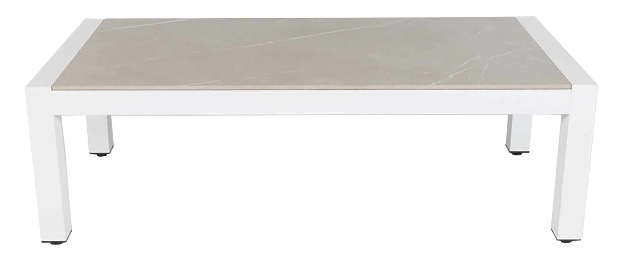 Mesa auxiliar de aluminio y cerámica luca blanco taupe de 132x42x60 cm