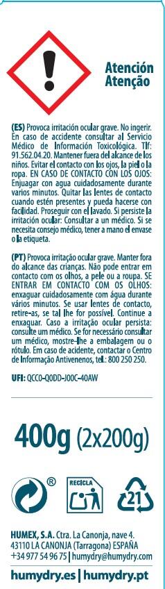 Kit de absorción de humedad  HUMYDRY 400 gr para uso en estancia hasta 8m2. Perfume floral. 2 recargas en bolsa. 4.5 x 19 x 14.5 cm. Vida útil 12 semanas. - 3
