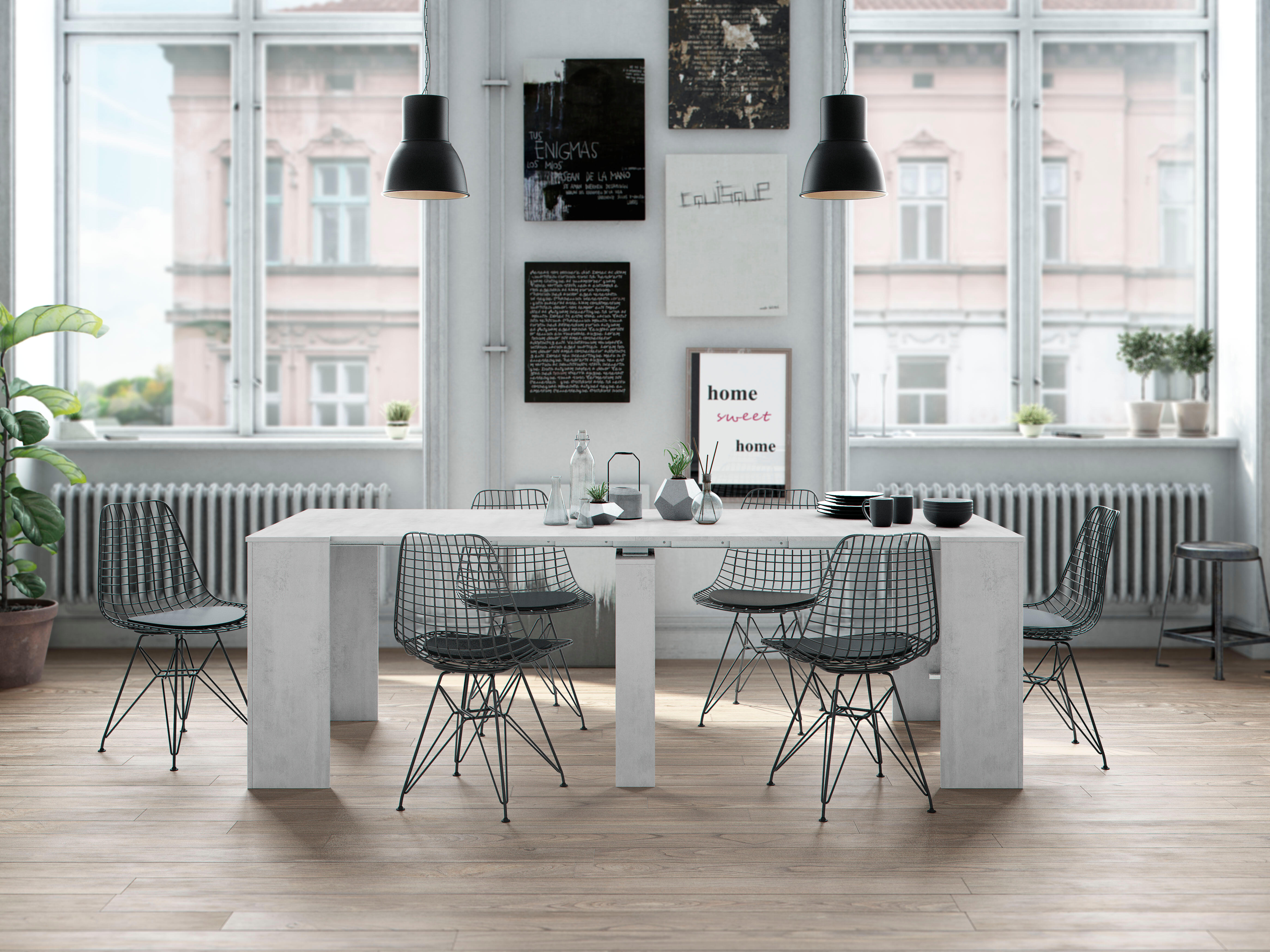 Mesa de comedor extensible color cemento (51/237x90) cm - 8
