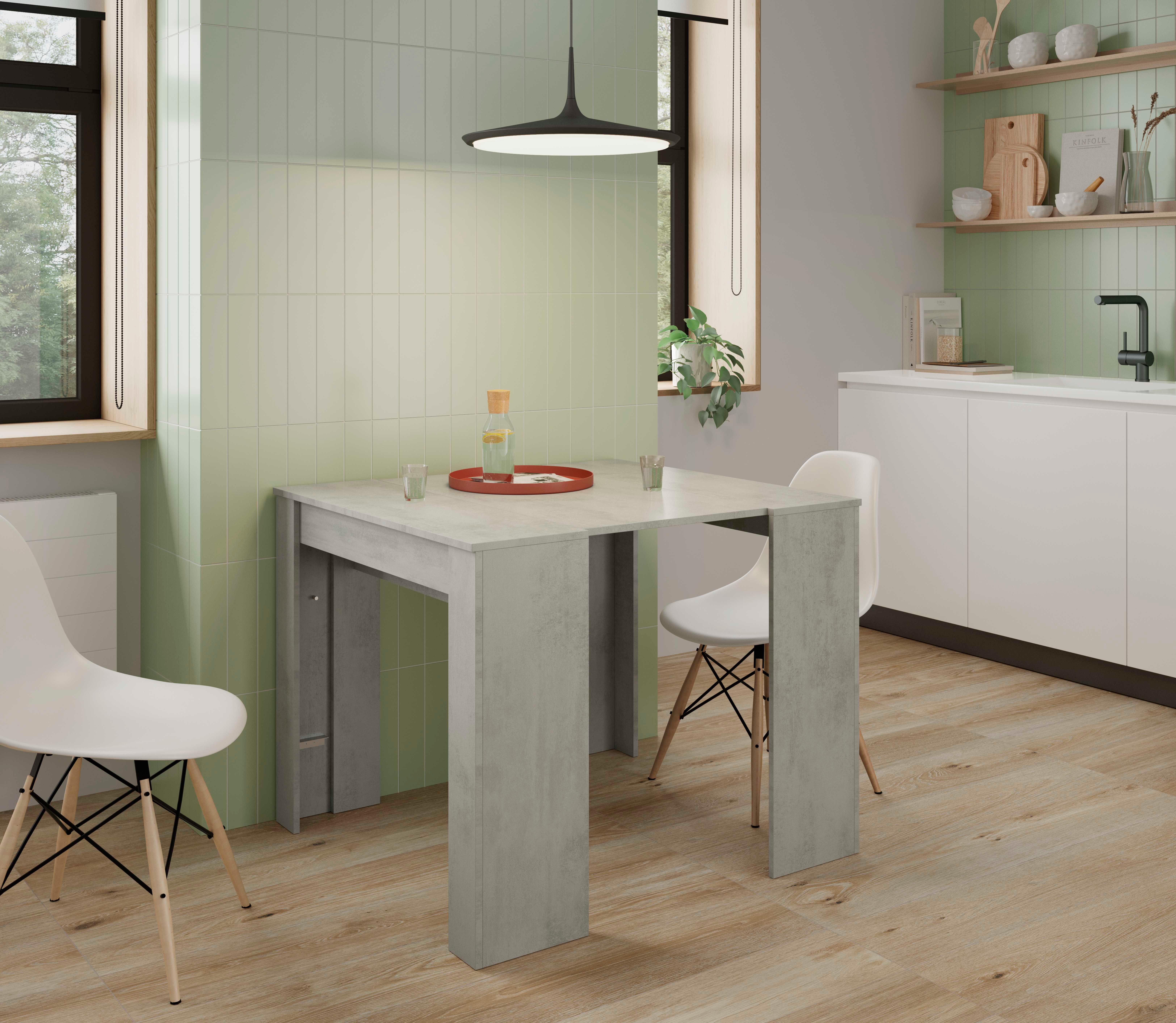 Mesa de comedor extensible color cemento (51/237x90) cm - 7
