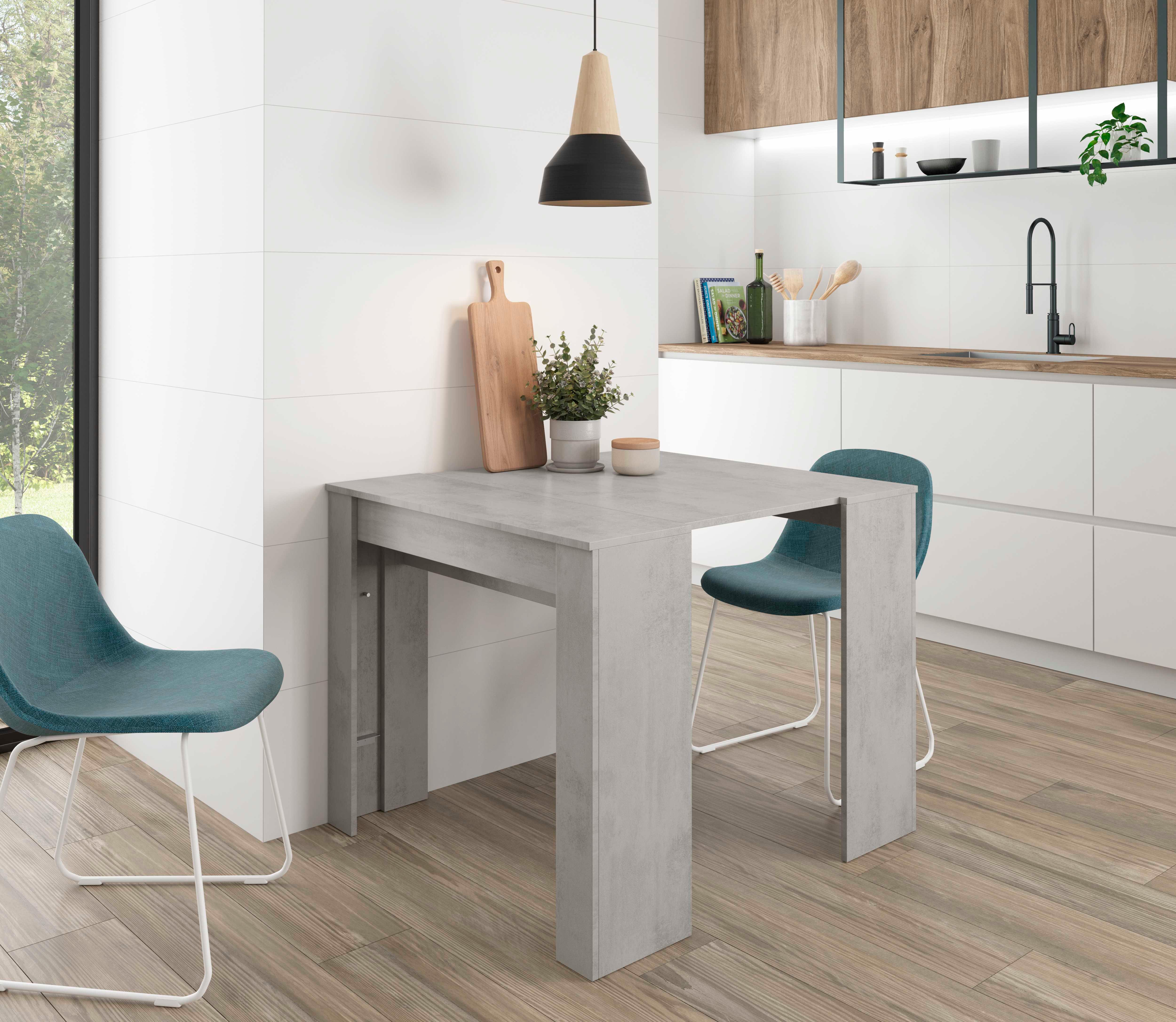 Mesa de comedor extensible color cemento (51/237x90) cm - 6