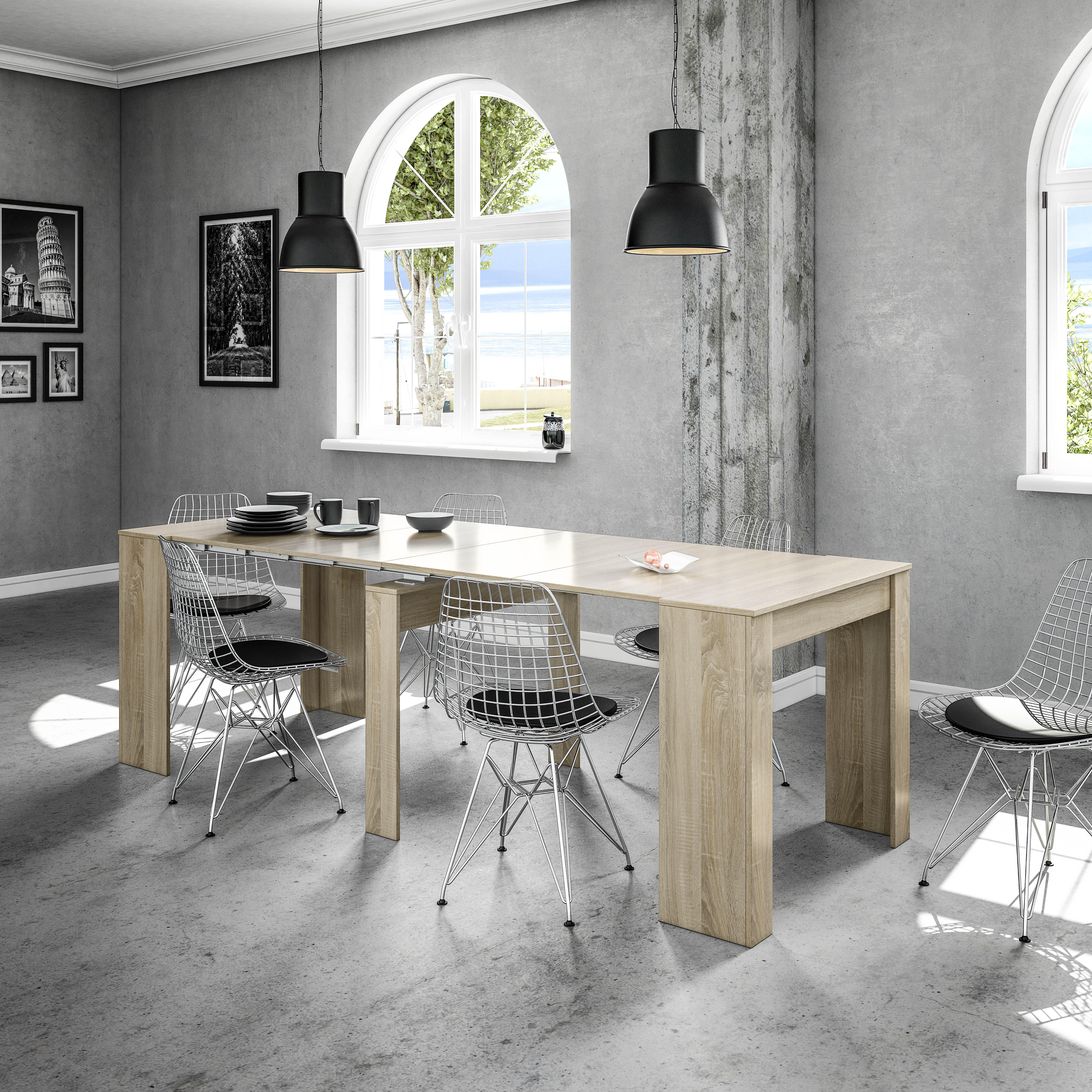 Mesa de comedor extensible madera (51/237x90) cm marrón - 11