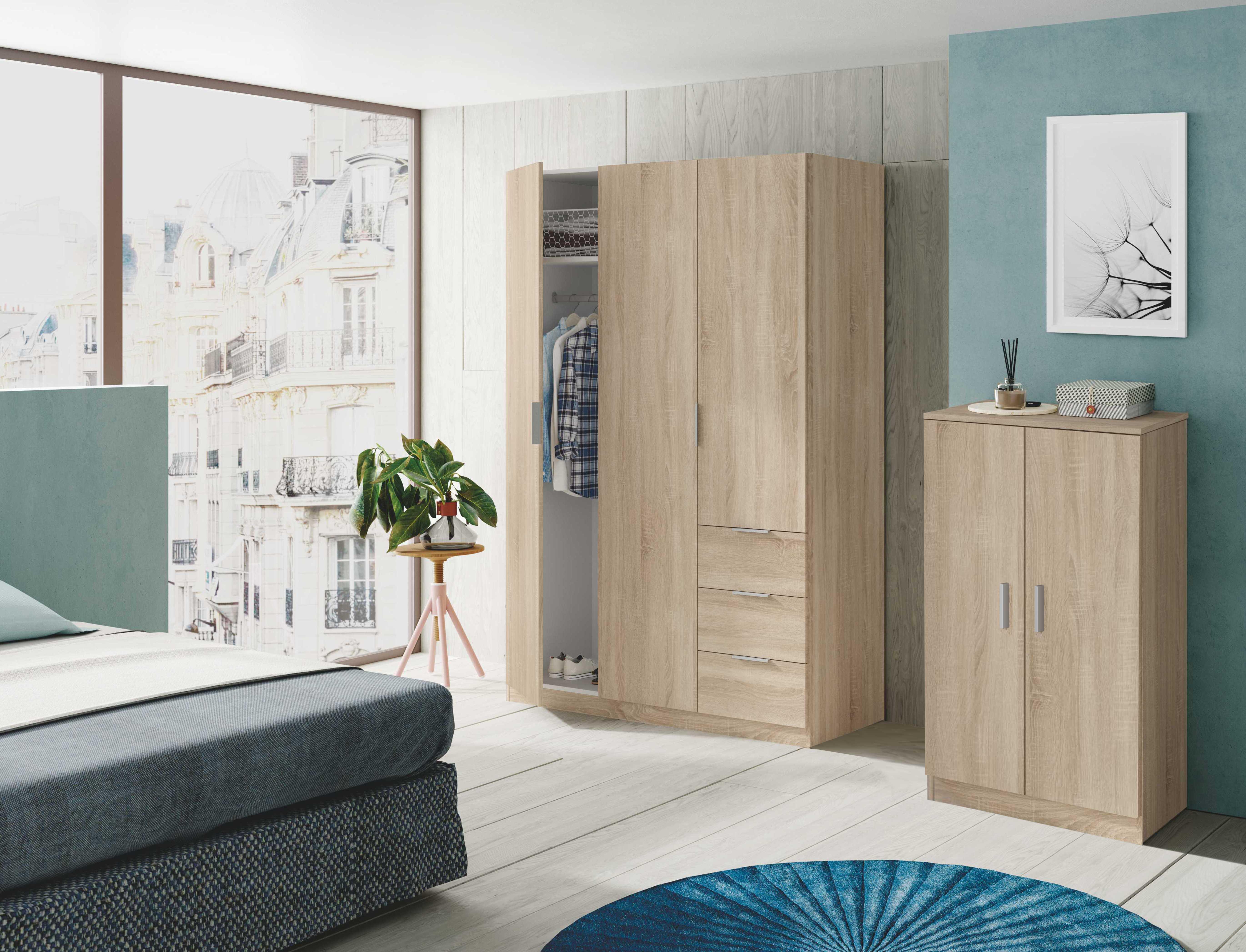 Zapatero Milo con 2 compartimentos para 21 pares en melamina color roble natural 55x108x36 cm - 8