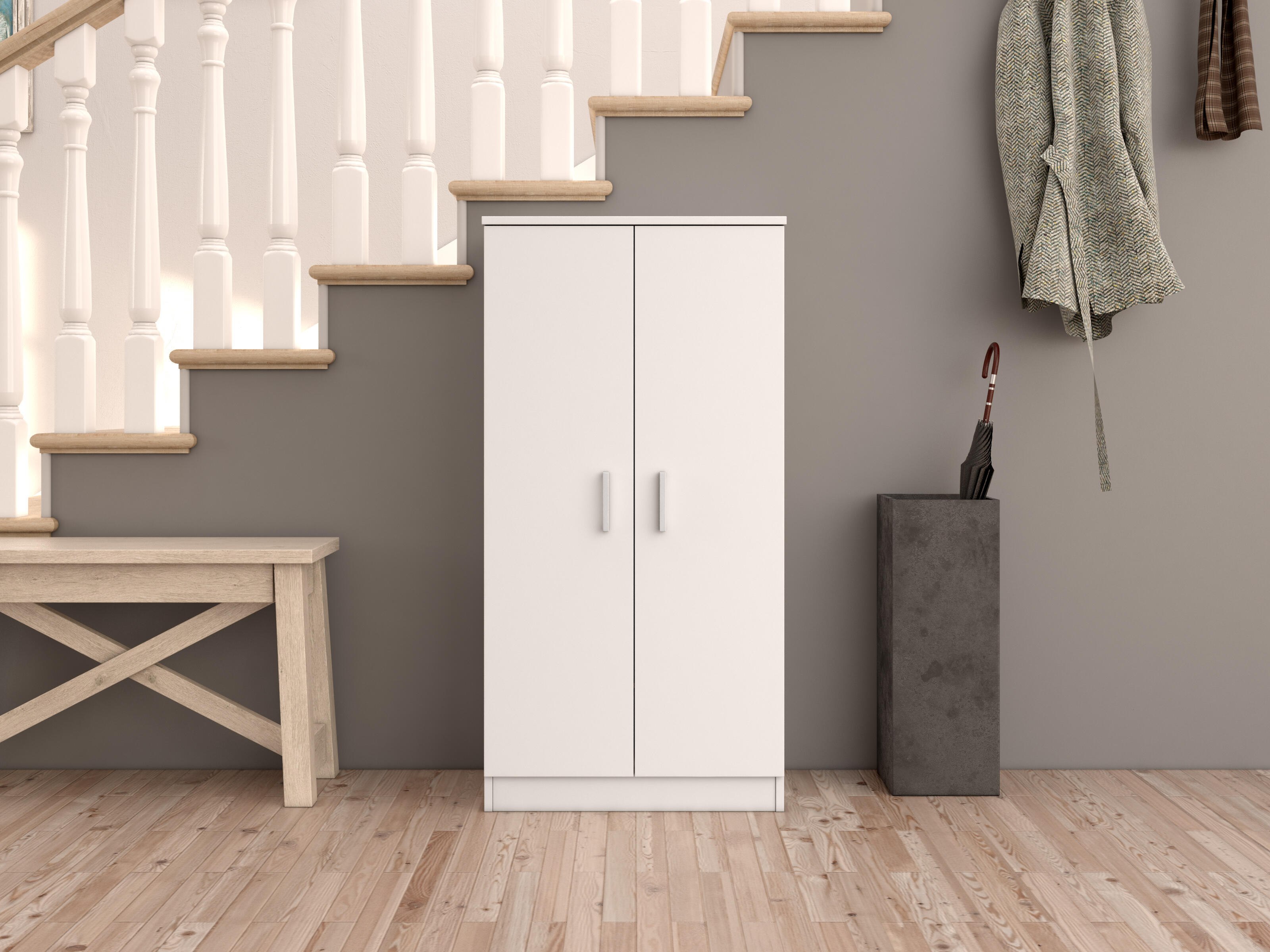 Zapatero Basic con 2 compartimentos para 21 pares en melamina color blanco 55x108x36 cm - 5