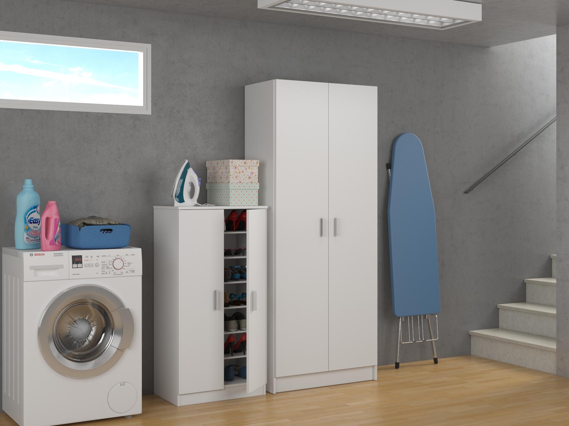 Zapatero Basic con 2 compartimentos para 21 pares en melamina color blanco 55x108x36 cm - 3