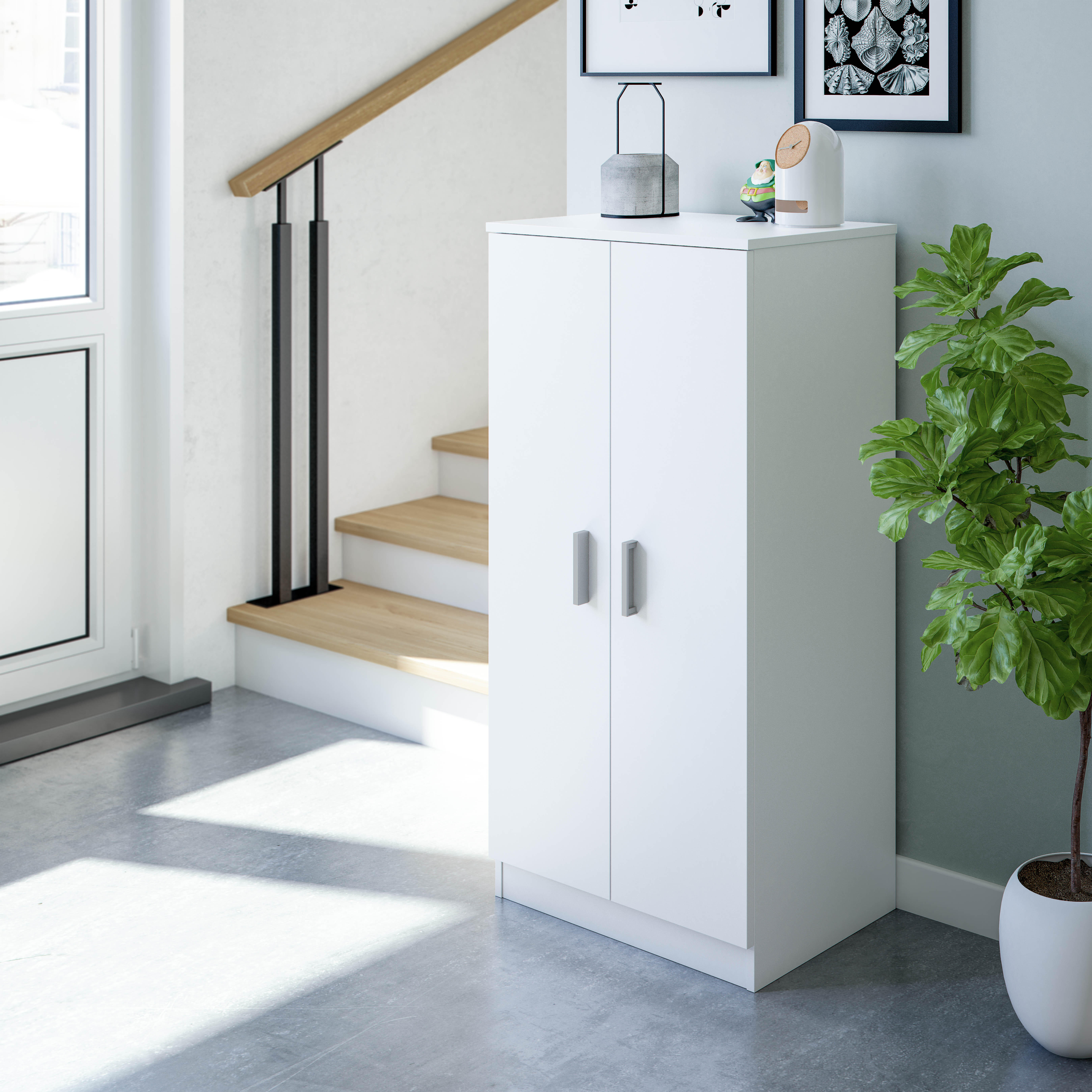 Zapatero Basic con 2 compartimentos para 21 pares en melamina color blanco 55x108x36 cm - 4