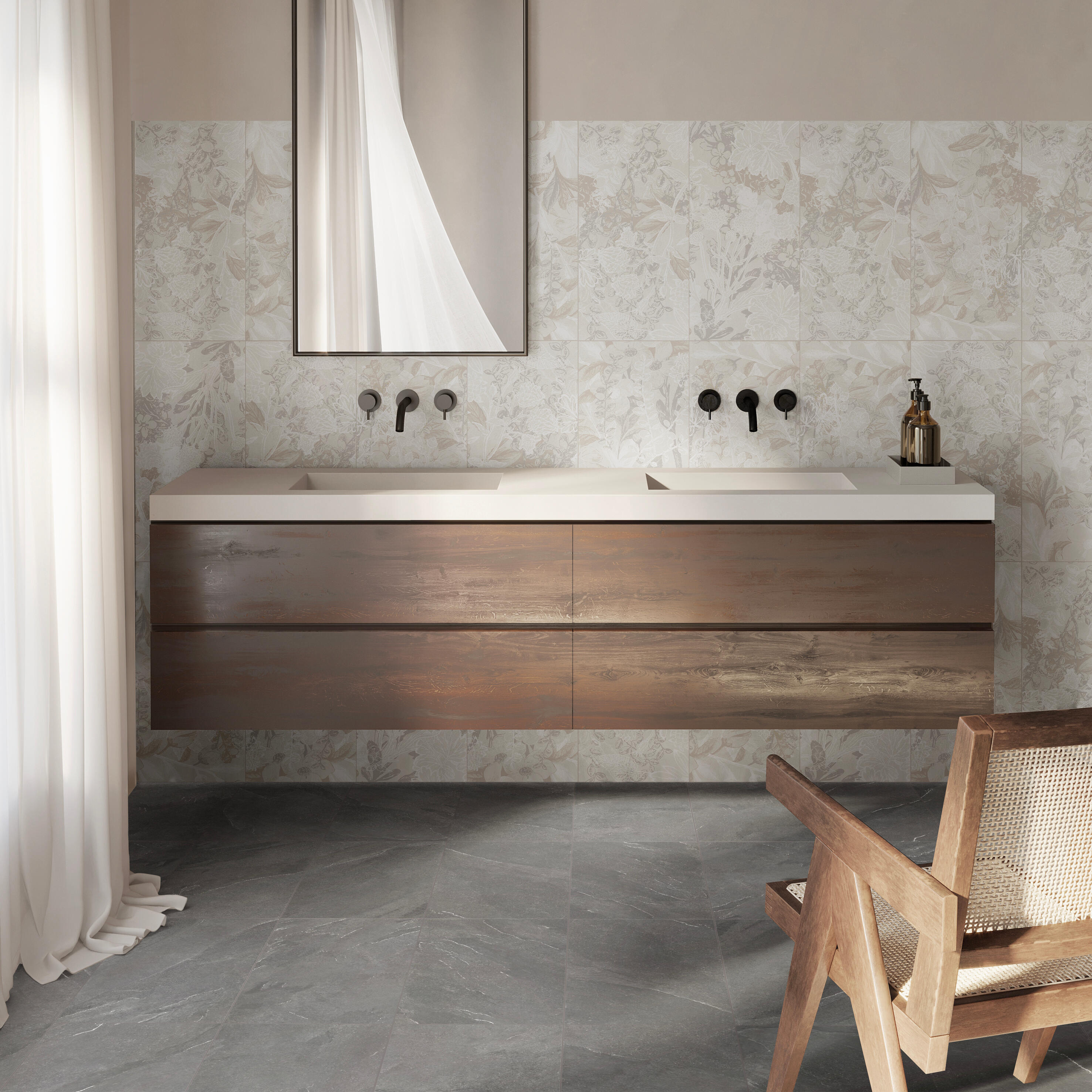 Carrelage sol/mur intérieur effet pierre gris Bartik l.30 x L.60 cm - 3