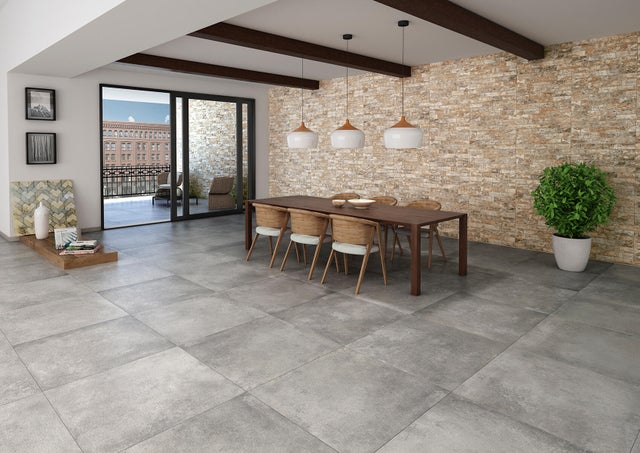 Piastrella da pavimento interno in gres porcellanato 90 x 90 cm rettificato grigio Meteora R10 traffico medio (pei 2/5) Sp. 9 mm 1.62 mq