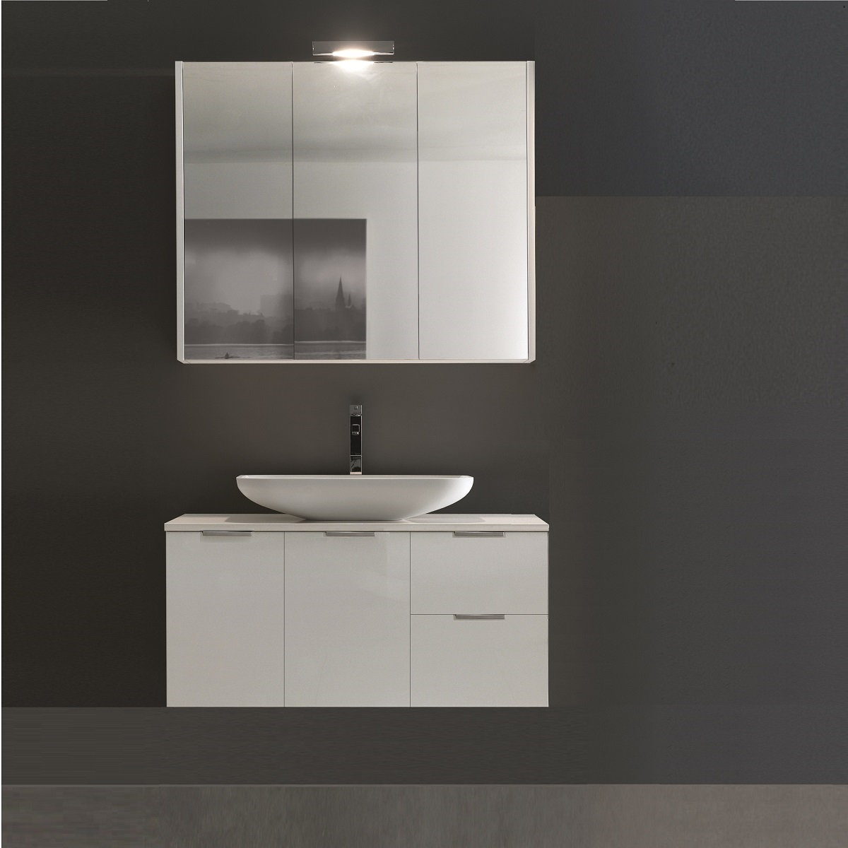 Mobile da bagno sospeso sotto lavabo L 105 x H 50 x P 50 cm bianco, 2 cassetti, 2 ante Linea - 2