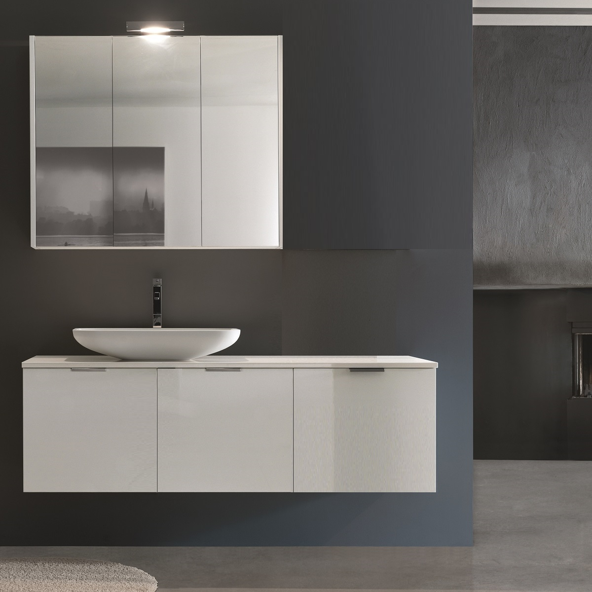 Mobile da bagno sospeso sotto lavabo L 85 x H 50 x P 50 cm bianco, 3 ante LINEA BASE - 2