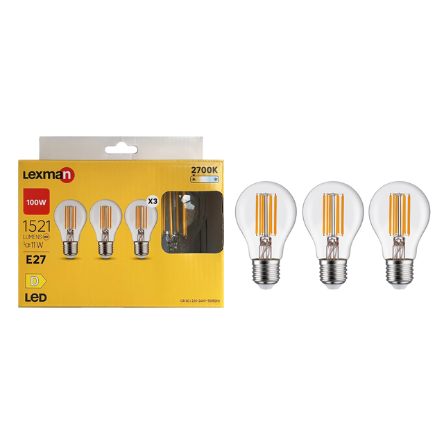 Żarówka LED E27 3 szt. 11 W 1521 lm Ciepła biel Lexman