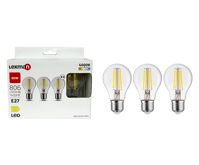 Żarówka LED E27 3 szt. 5,9 W 806 lm Neutralna biel Lexman