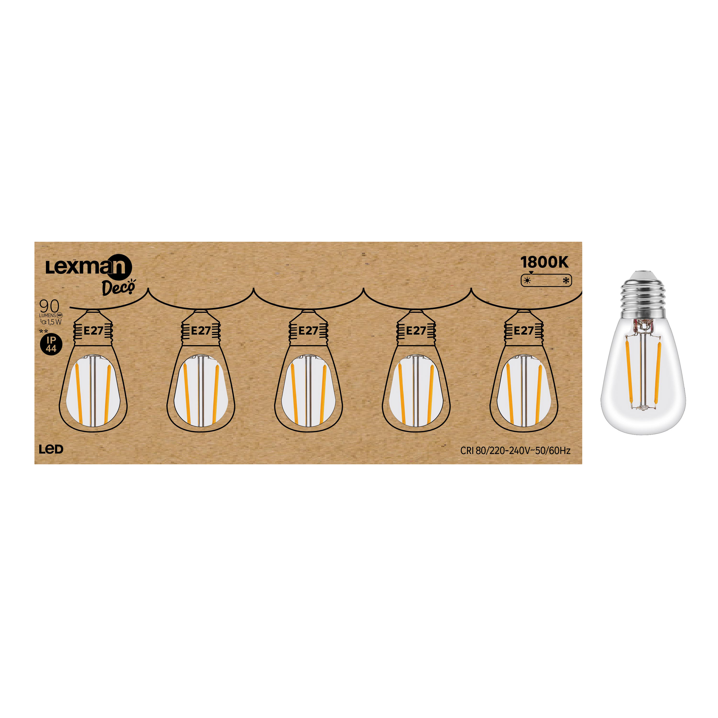 Żarówka dekoracyjna LED 5 szt. E27 1,5 W 90 lm IP44 Lexman