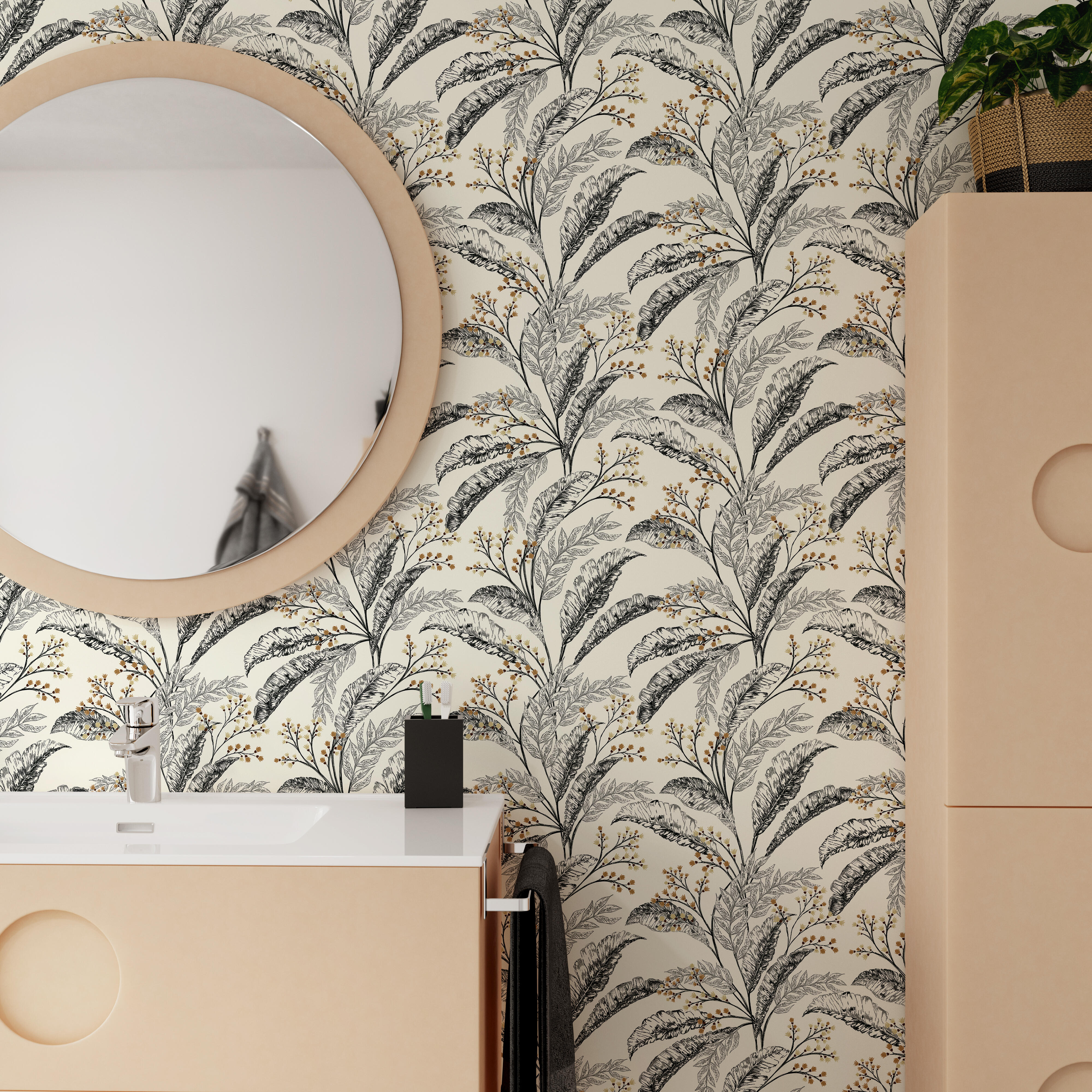 Papel pintado vinilo aplicación cola en pared Floral vegetal Nava beige  INSPIRE 53cmx10.05m lavable - 8