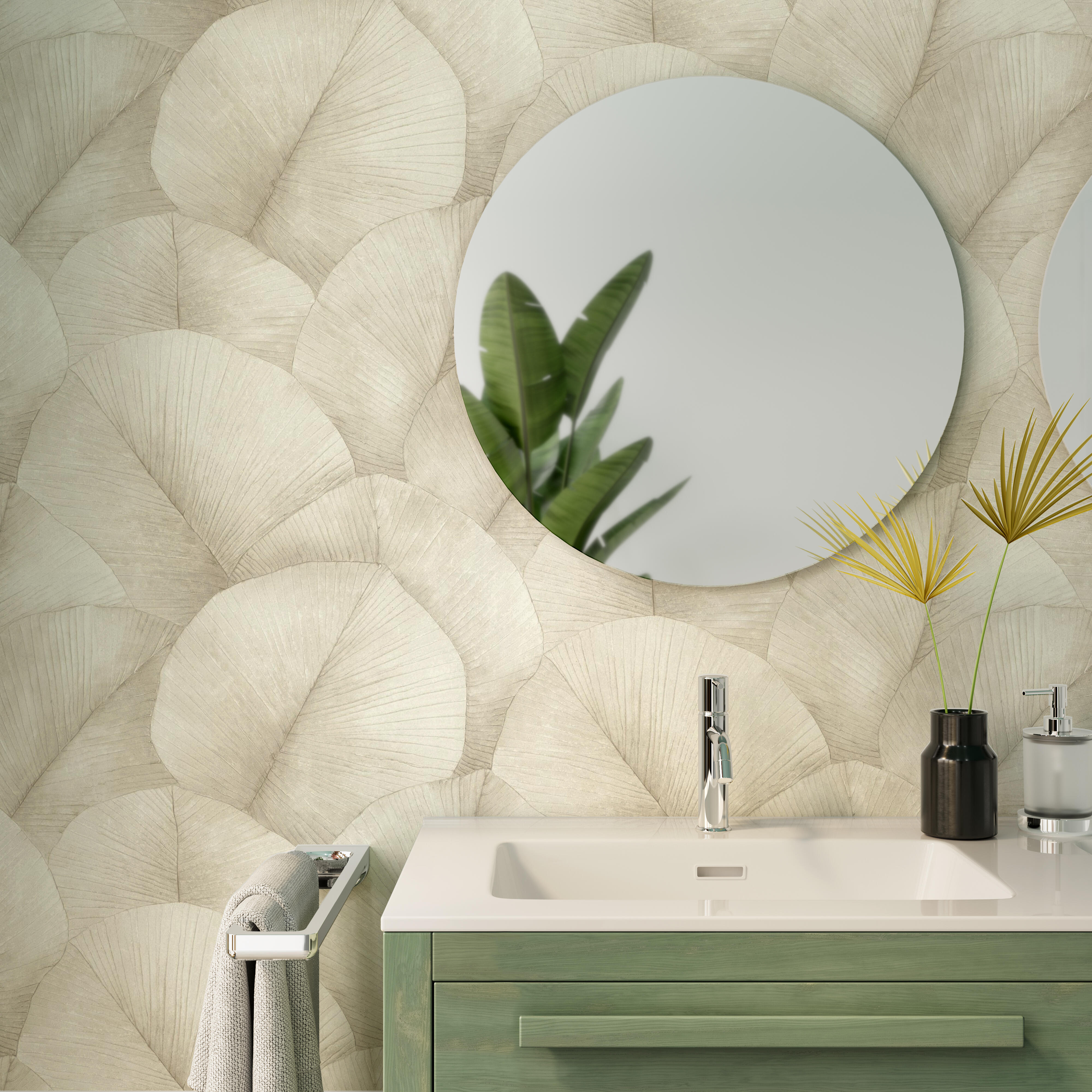 Papel pintado vinilo aplicación cola en pared Naturaleza Osaka hojas beige  MARBURG 53cmx10m lavable - 2