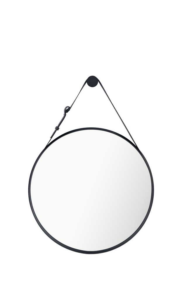 Lustro okrągłe Barbier czarne na pasku śr. 57 cm z uchwytem Inspire