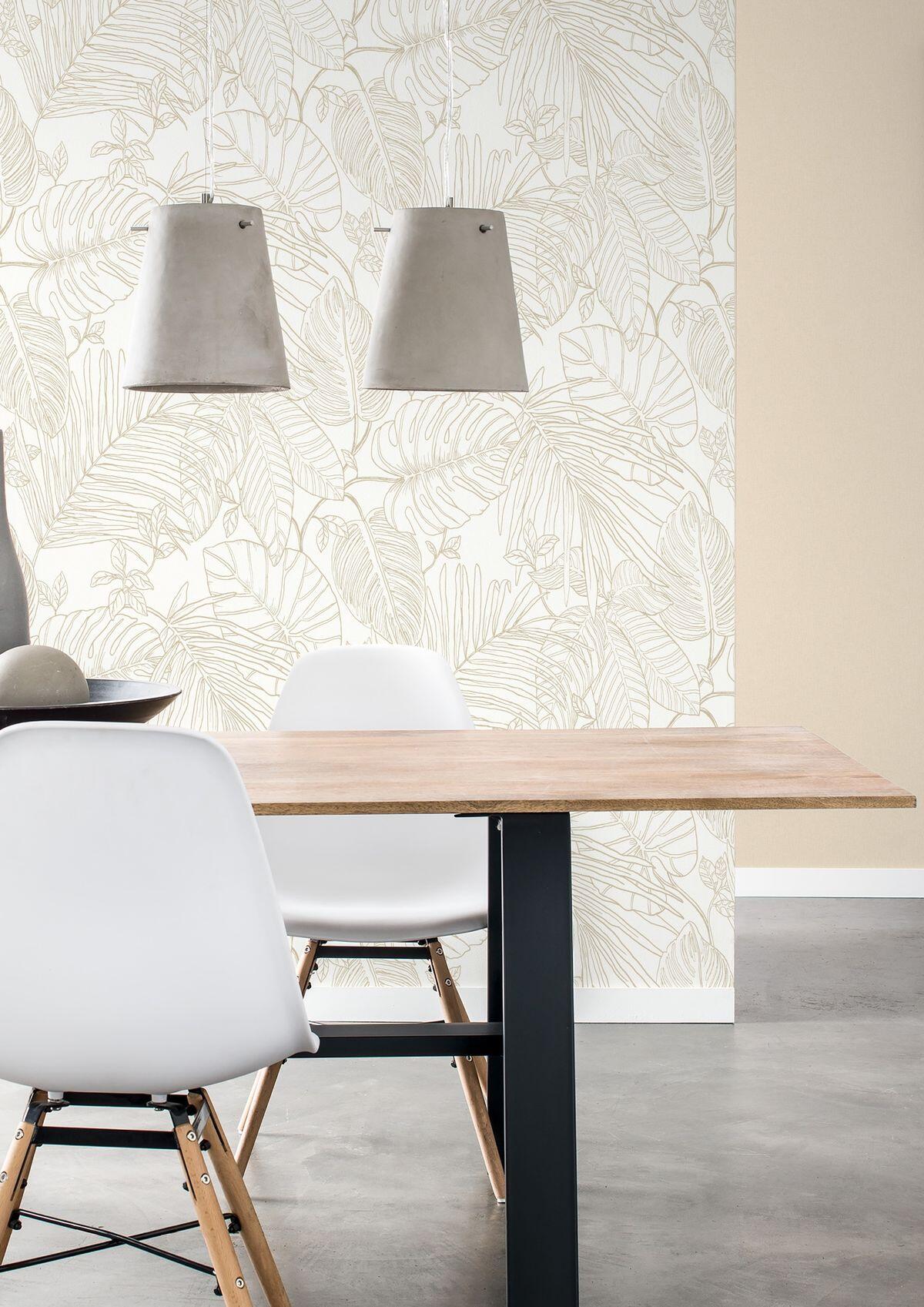 Papel pintado vinilo botánico, plantas o floral floral 04 utility beige