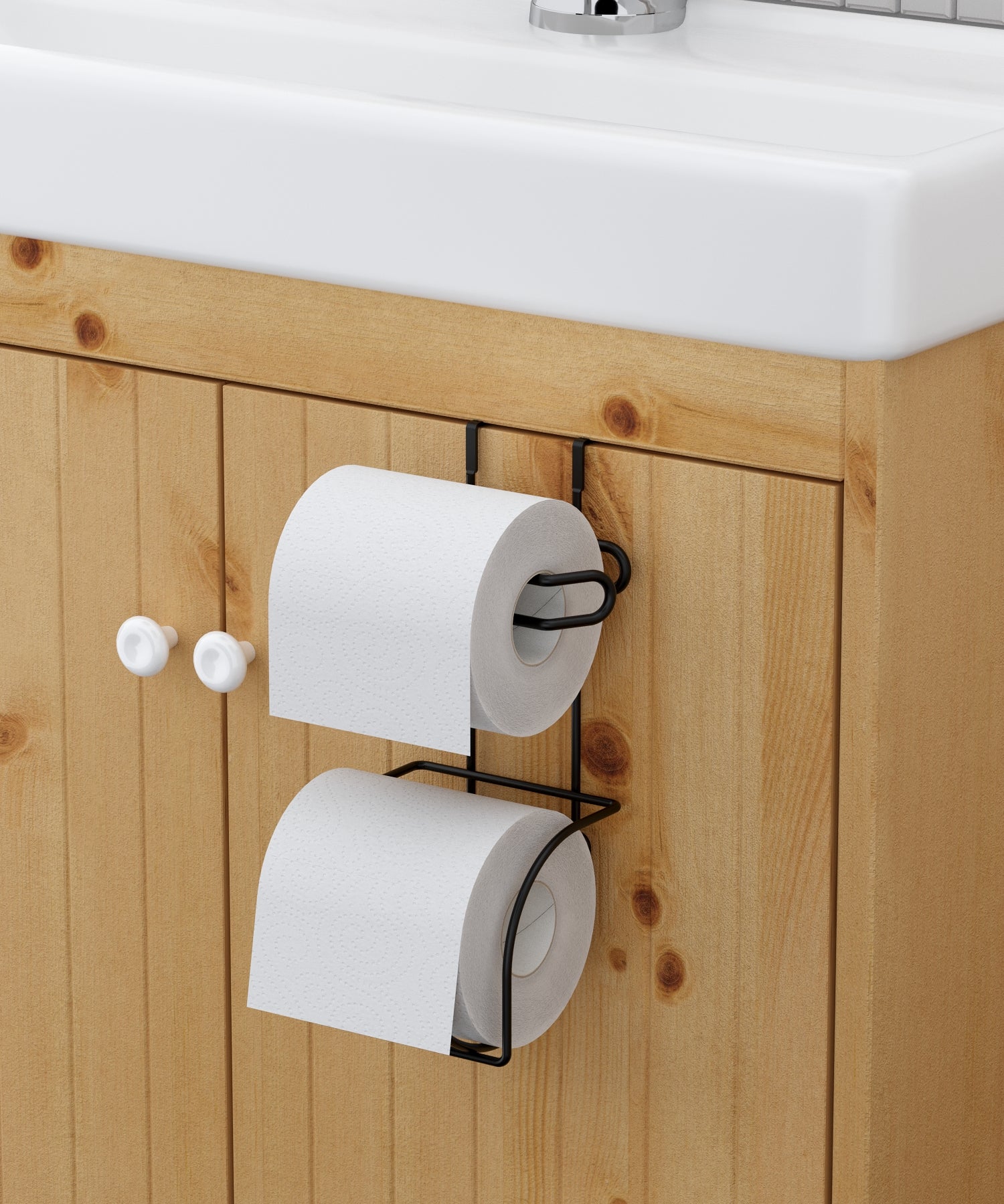 Portarrollo reserva de baño negro barnizado 9.5x25cm