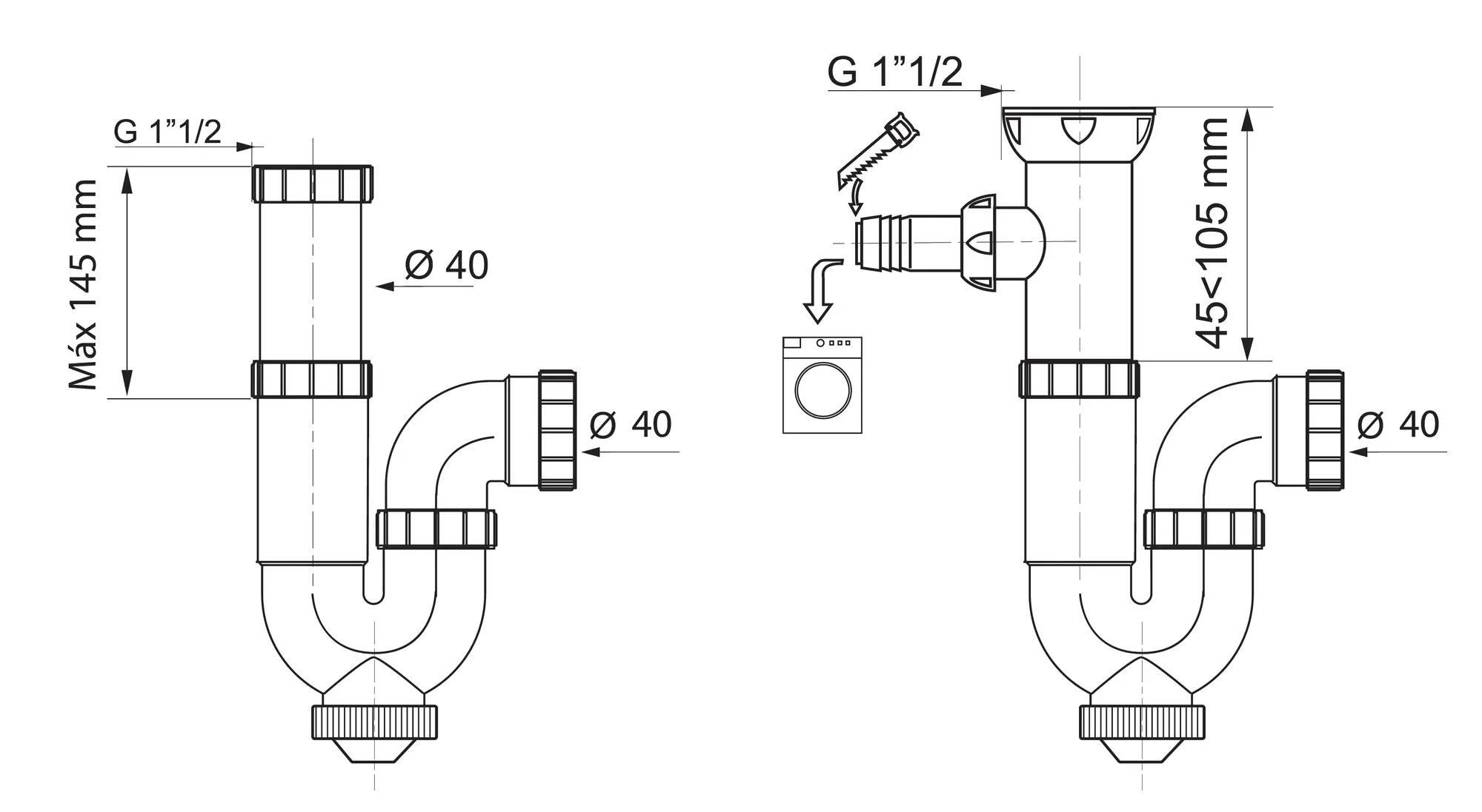 Sifón para fregadero de 1 seno de PVC WIRQUIN de Ø40mm - 2