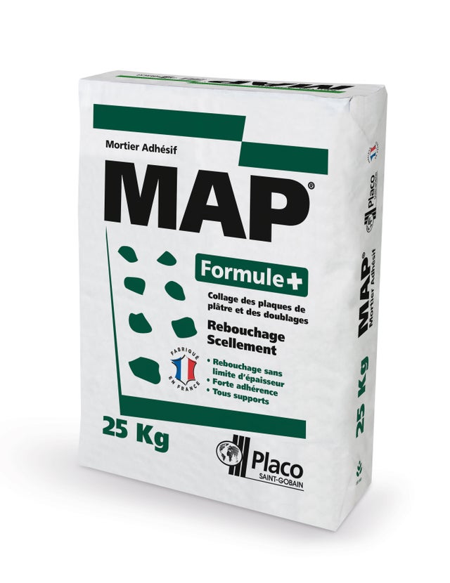 Mortier colle PLACO MAP formule +, 25kg