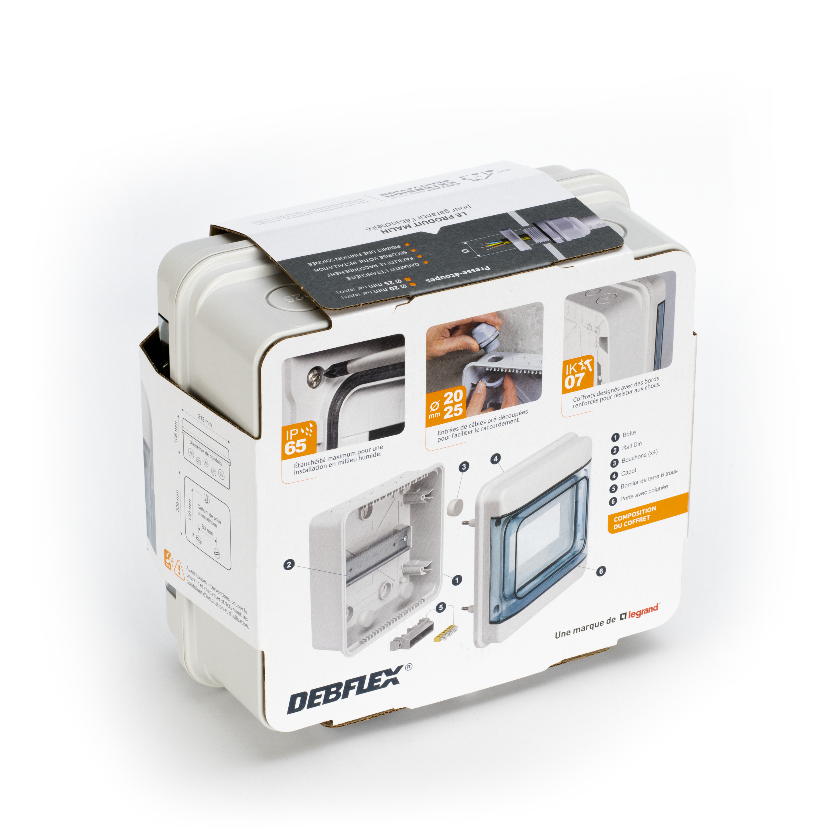 Tableau nu étanche 8 modules IP65, DEBFLEX - 2