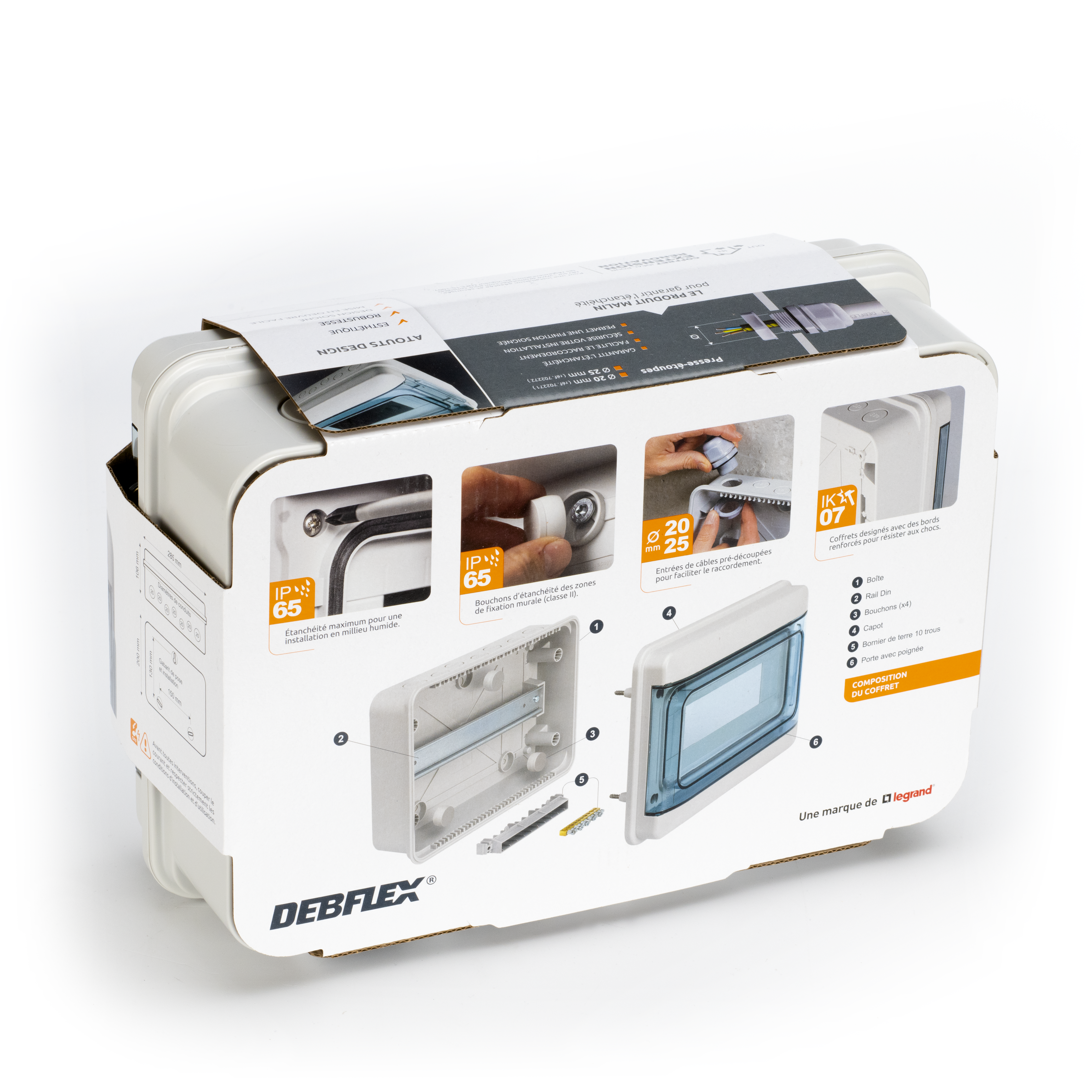 Tableau nu étanche 12 modules IP65, DEBFLEX - 2