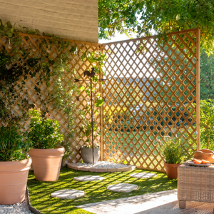 Jardinière avec Treillis sur Pied Double Bac à Fleur Auto-arrosage en Rotin PP avec Maille Diamant Trou de Drainage 80 x 40 x 122 cm Brun - Gamm vert