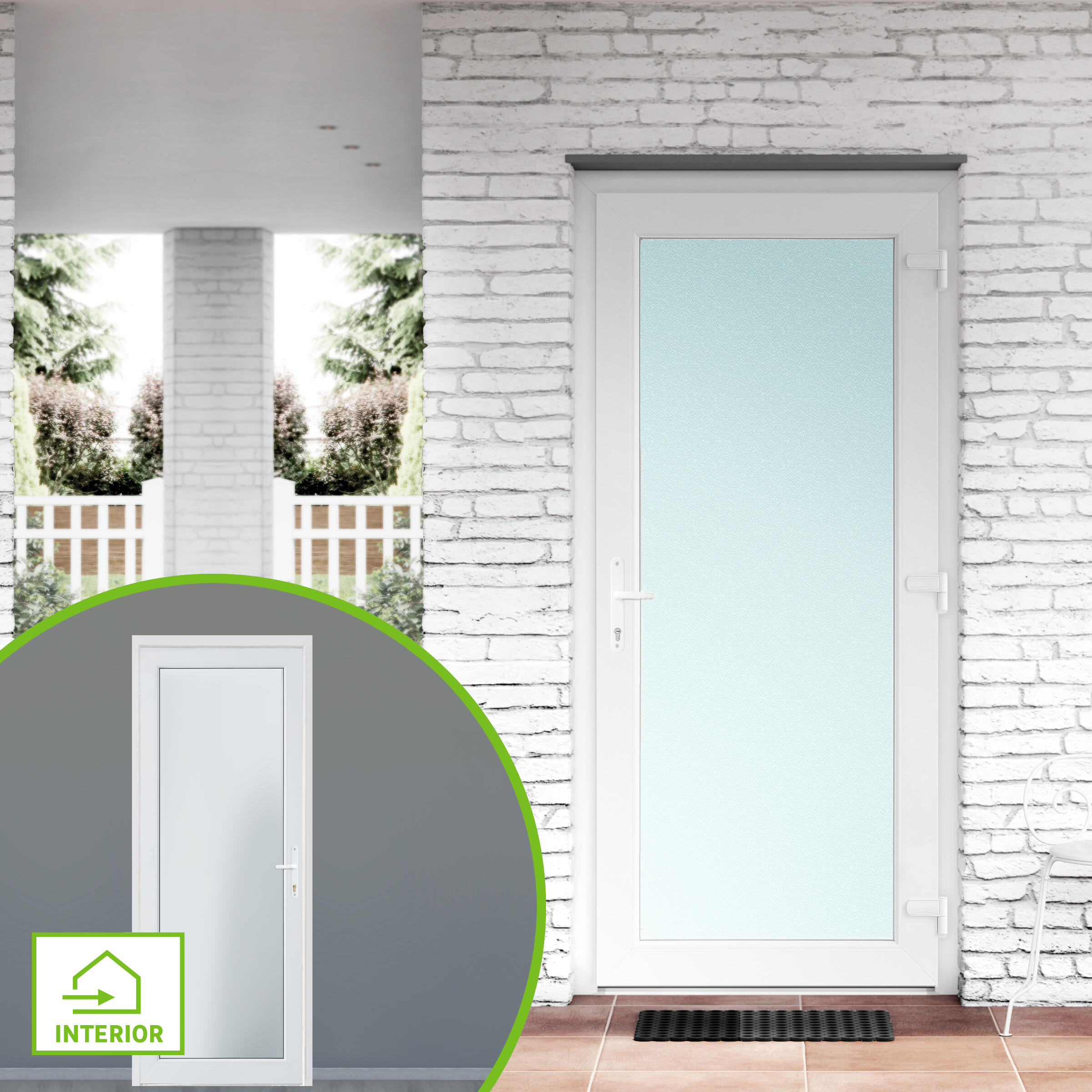 Puerta de entrada serie Basic pvc Mallorca cristal mate diseño liso color blanco apertura izquierda 200x80cm - 2
