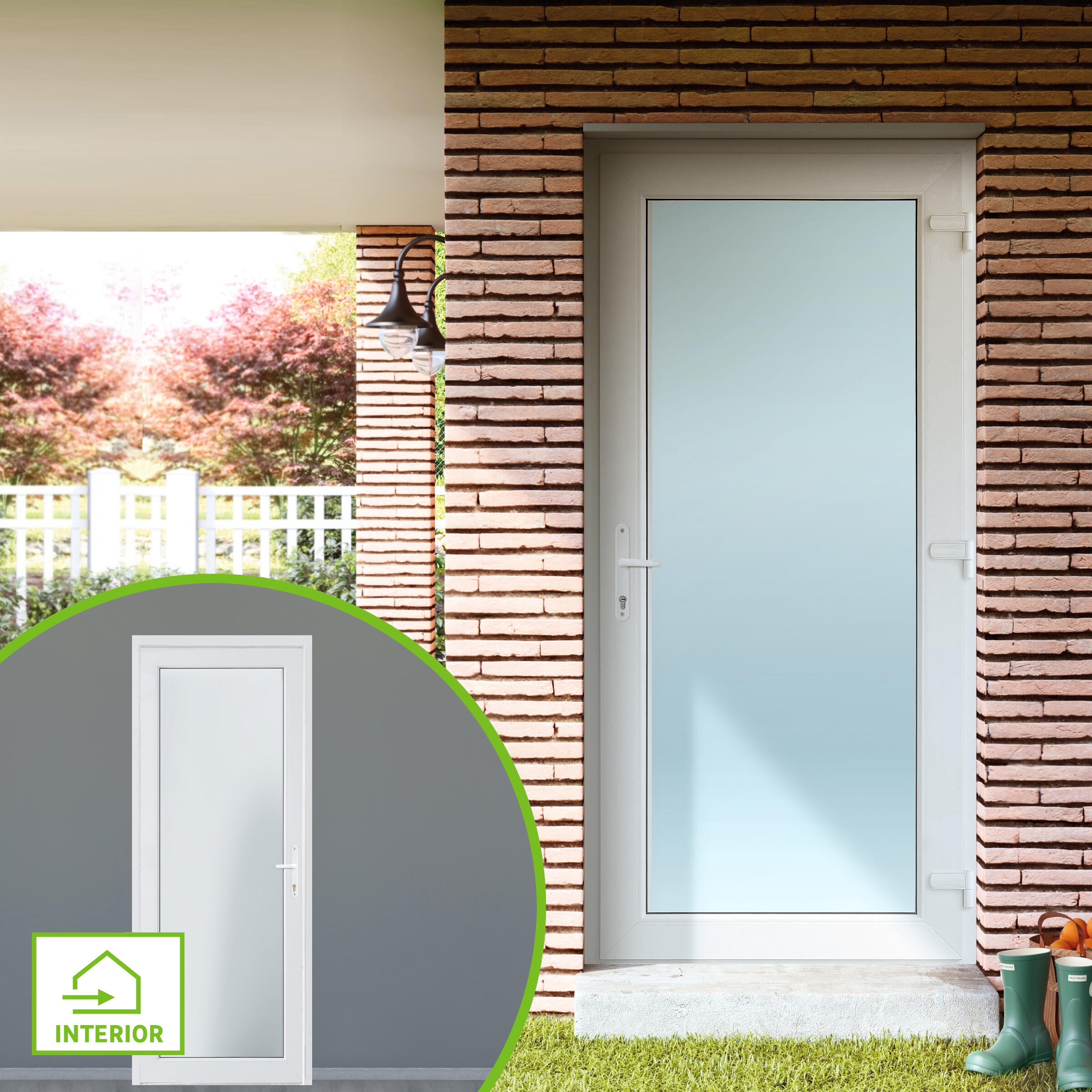 Puerta de entrada serie Basic pvc Menorca cristal transparente diseño liso color blanco apertura derecha 200x80cm - 2